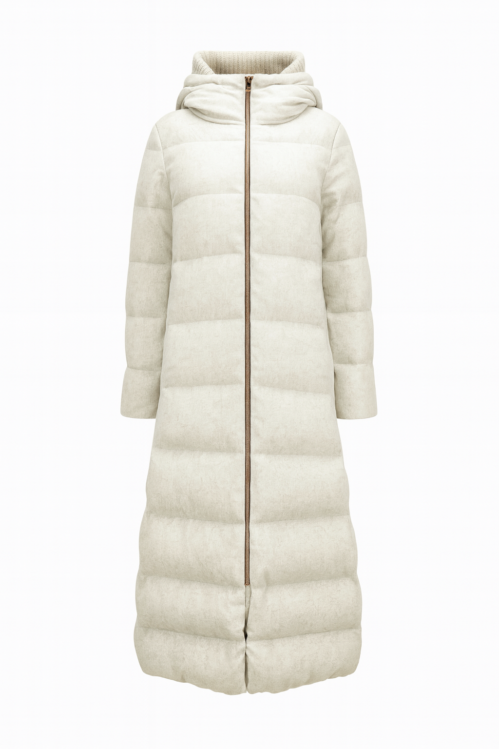 HERNO 絲+羊絨連帽羽絨外套(米白)