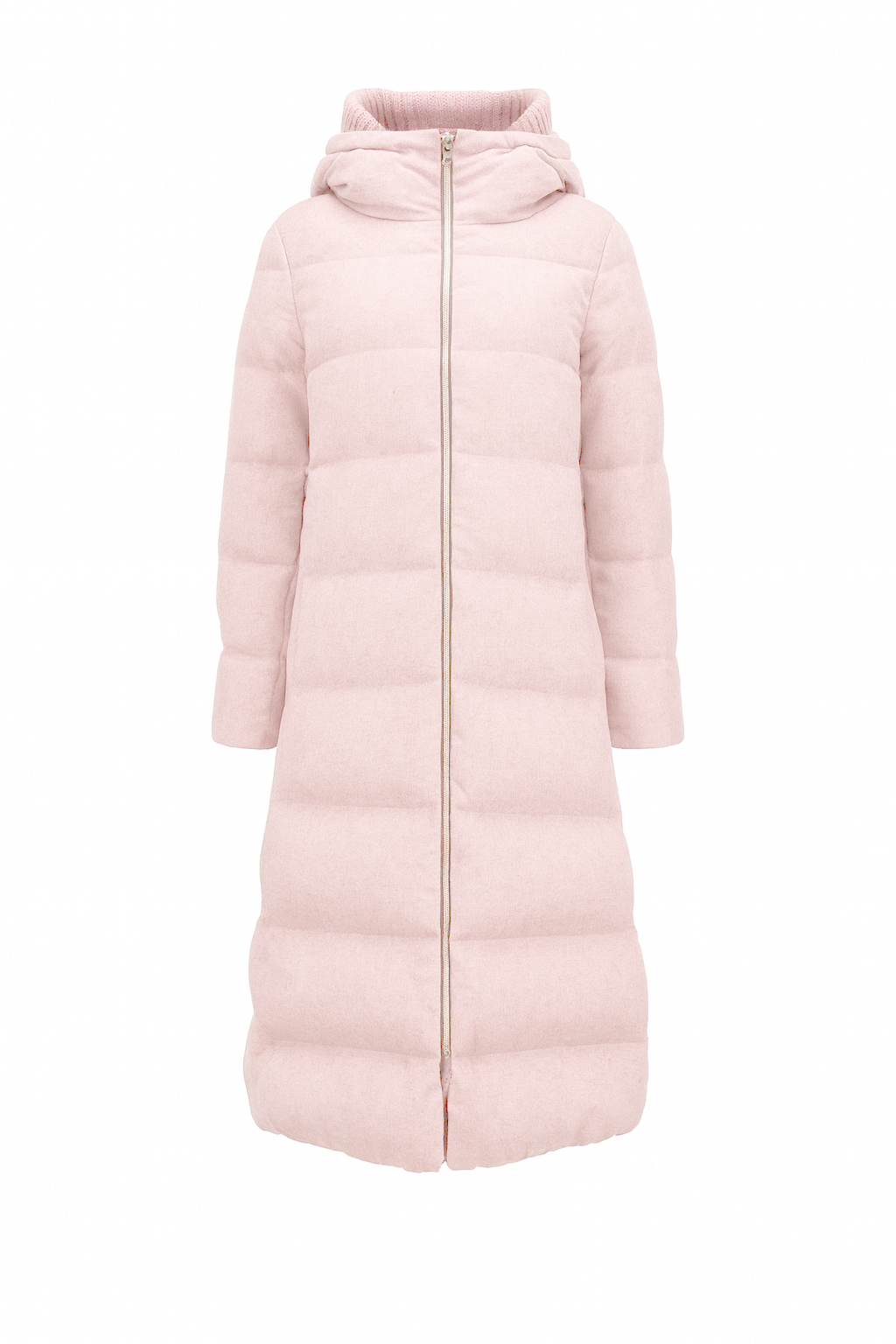 HERNO 絲+羊絨連帽羽絨外套(粉)