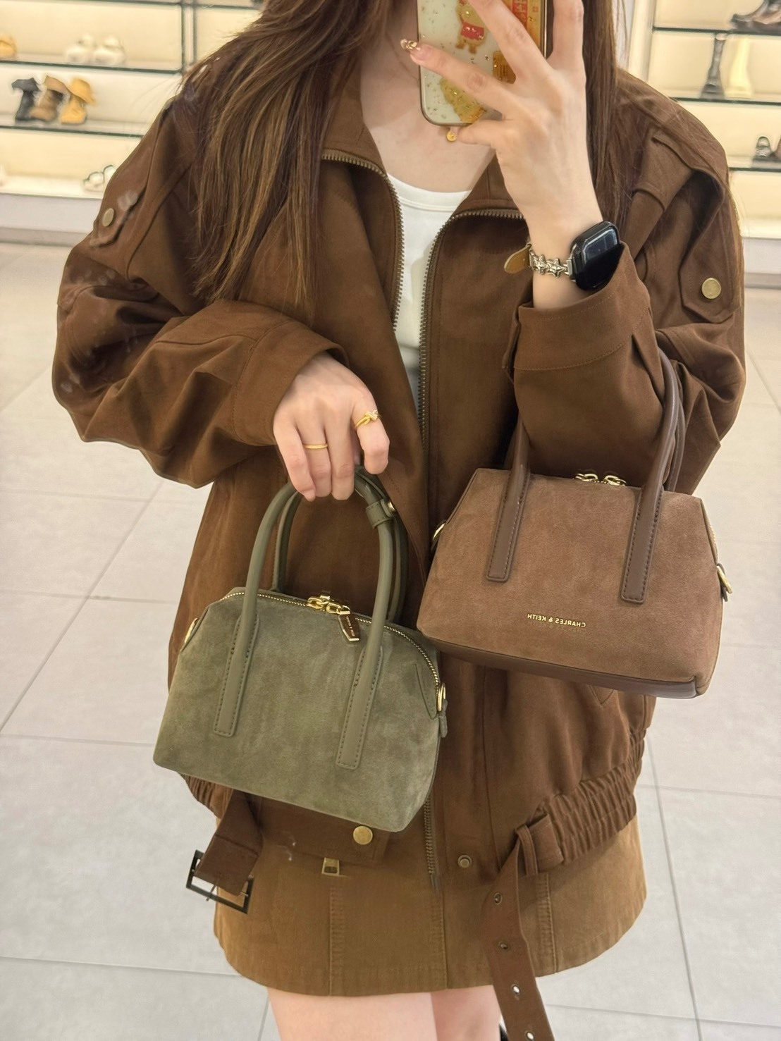 CHARLES & KEITH 小CK 麂皮 保齡球包