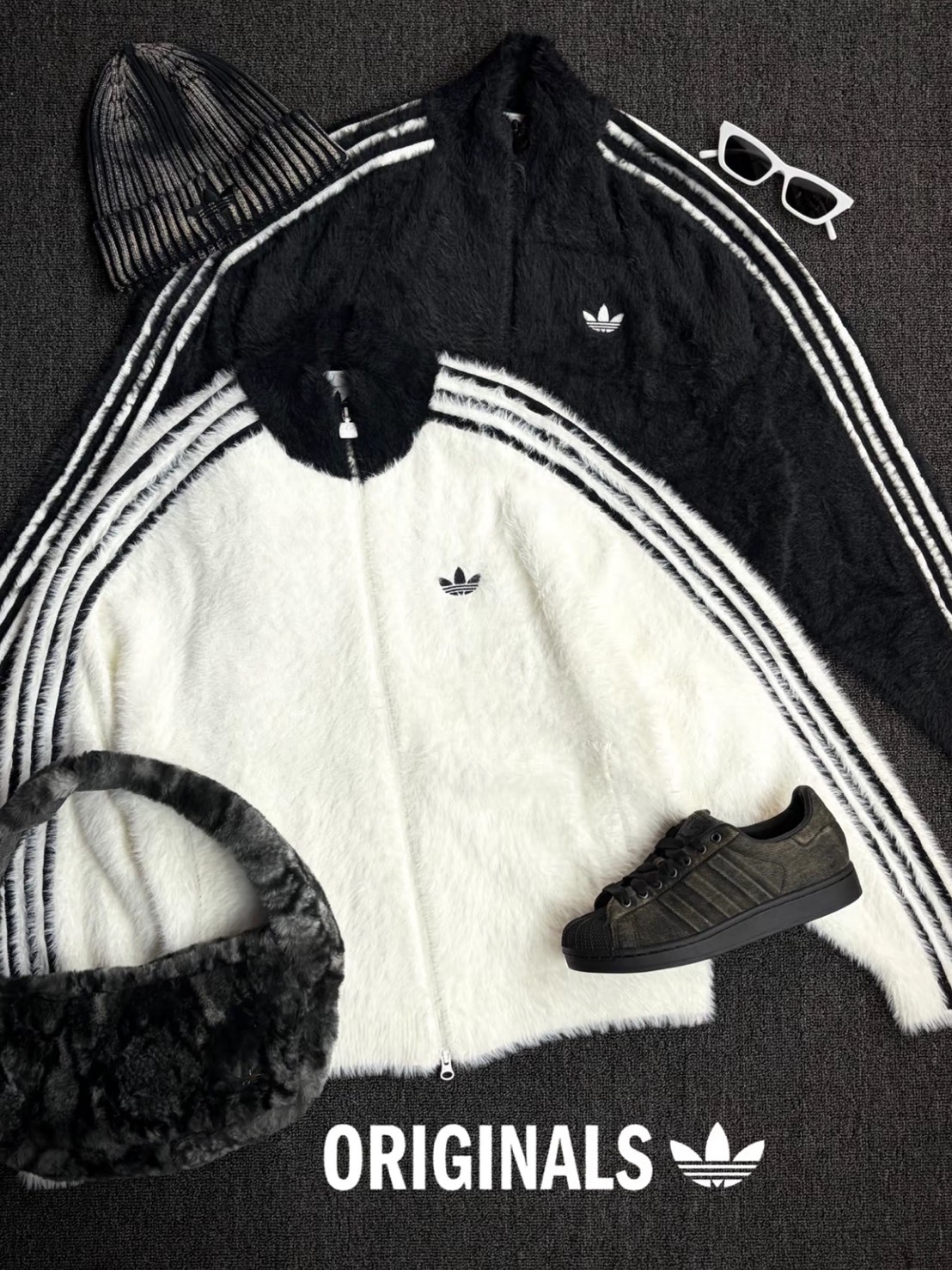 ADIDAS ORIGINALS 馬海毛 條紋 立領 外套