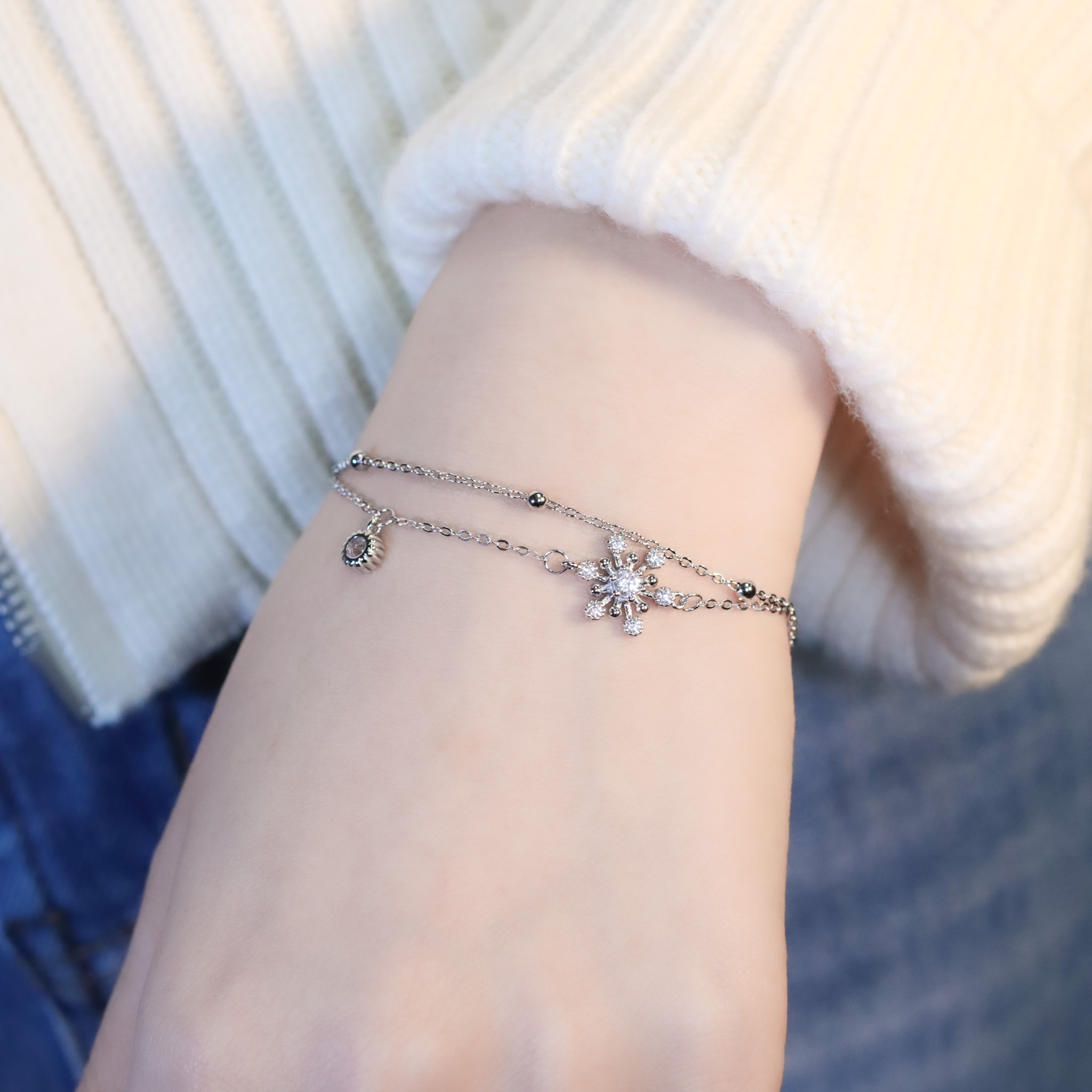 | 925純銀・白金 | 追雪漫調雙層手鏈 | BR1440 |