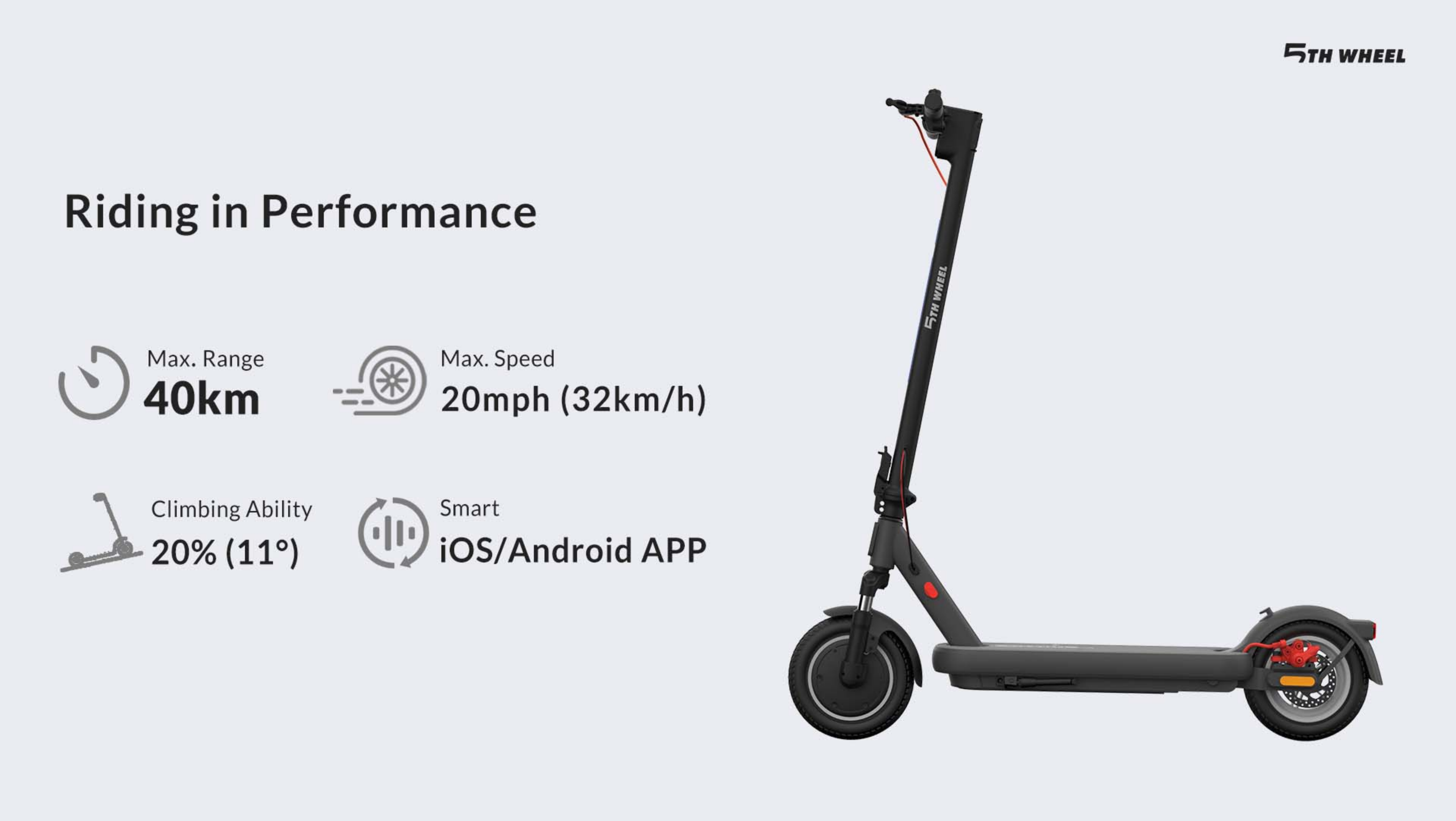 5th Wheeel  V40pro 高性能智慧電動滑板車 最高速32km/h 續航里程40km (內建氛圍燈)