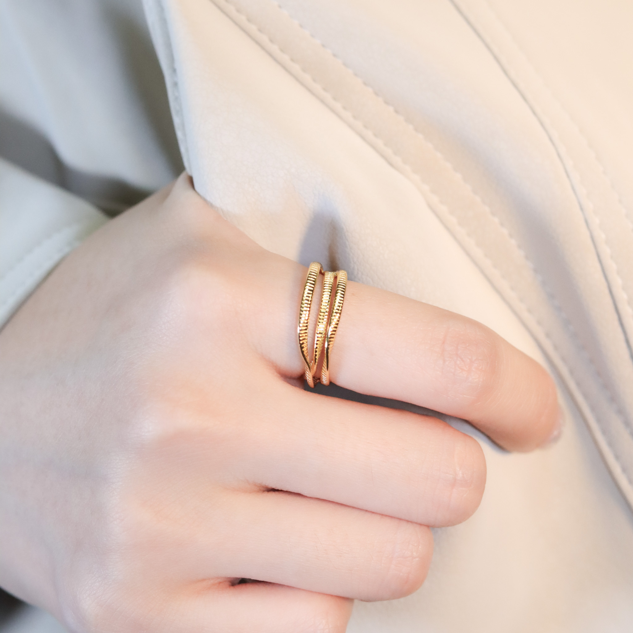 | 925銀・18k金 | 深刻三層戒指 | RI1006 |