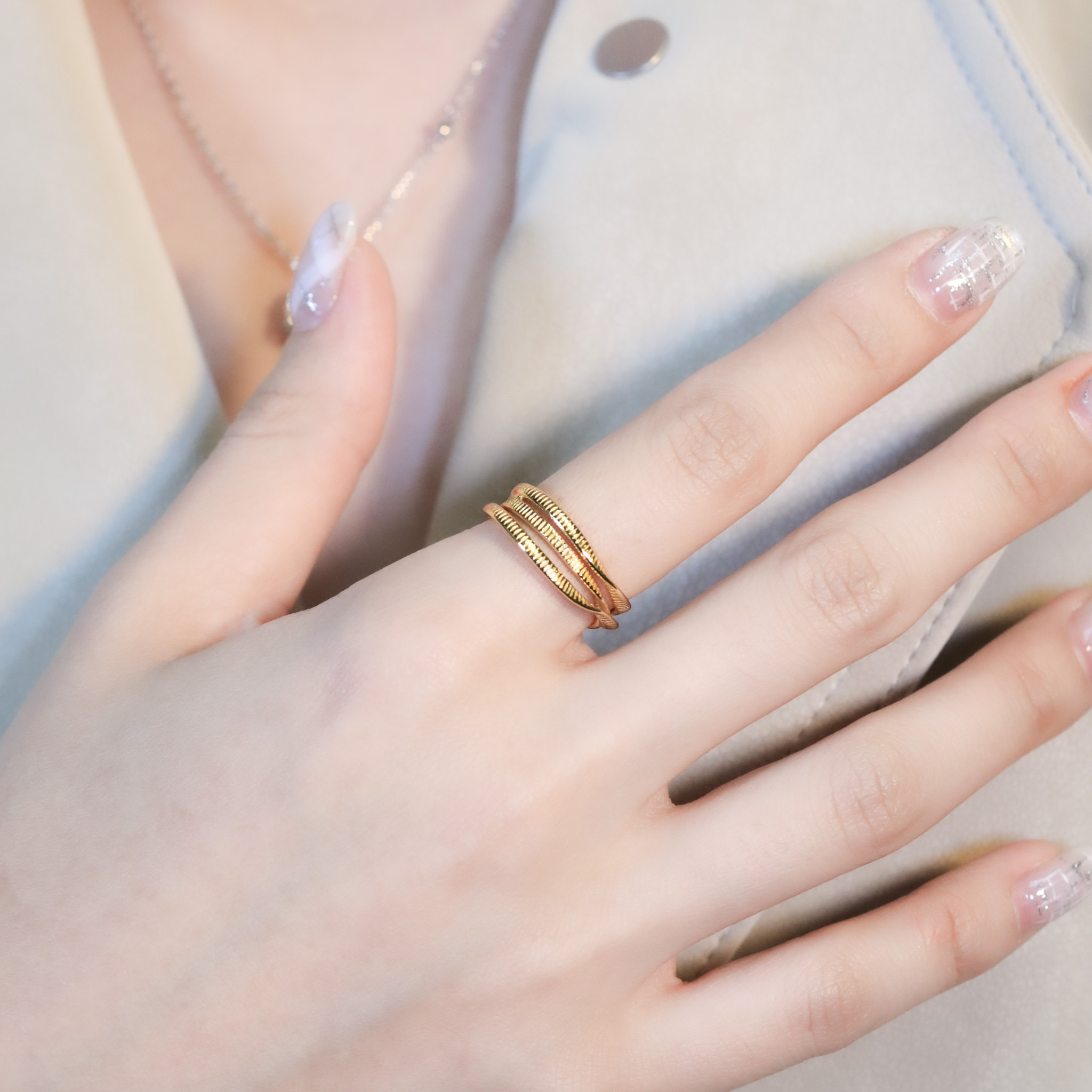 | 925銀・18k金 | 深刻三層戒指 | RI1006 |