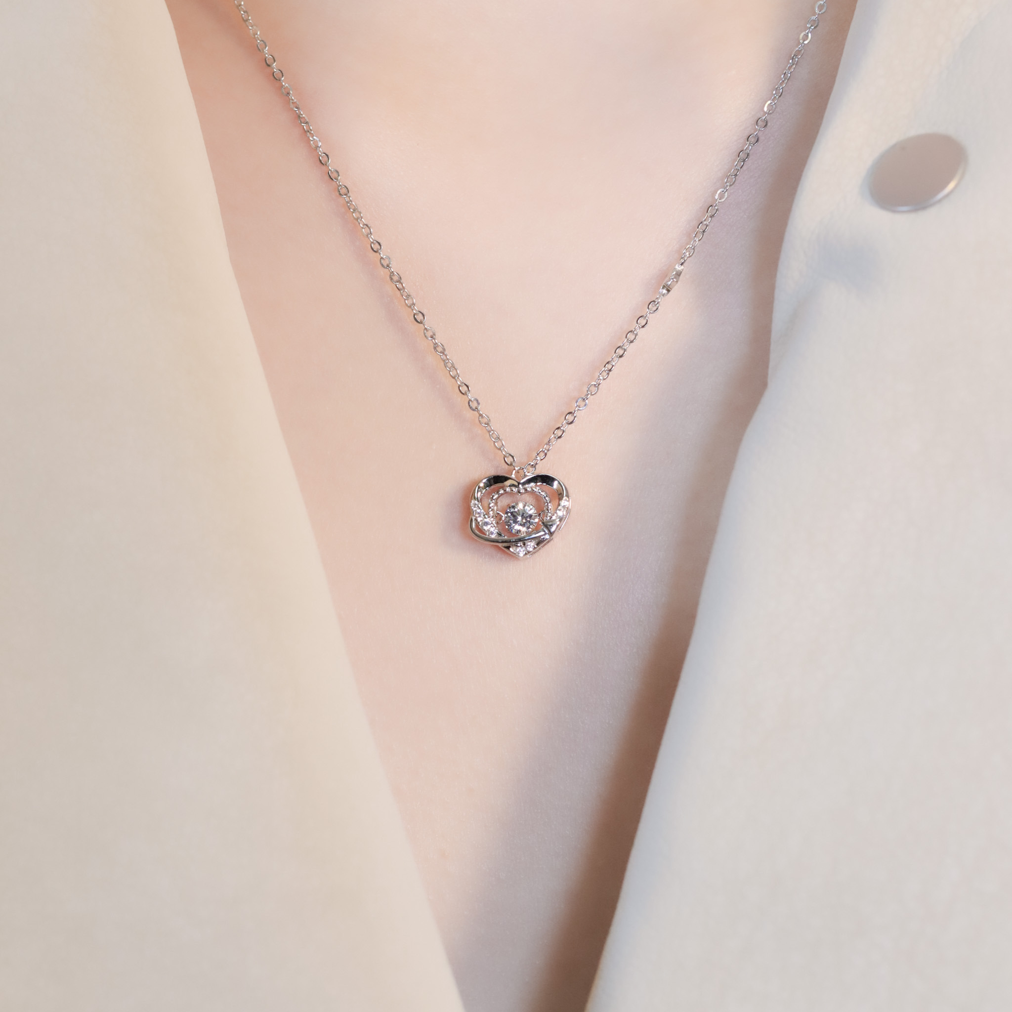 | 925純銀・厚鍍白金 | 懸浮心裏總有你項鍊 (銀/玫瑰金) | NE1518 |