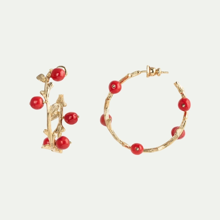 紅野莓錦簇瓷圈型耳環