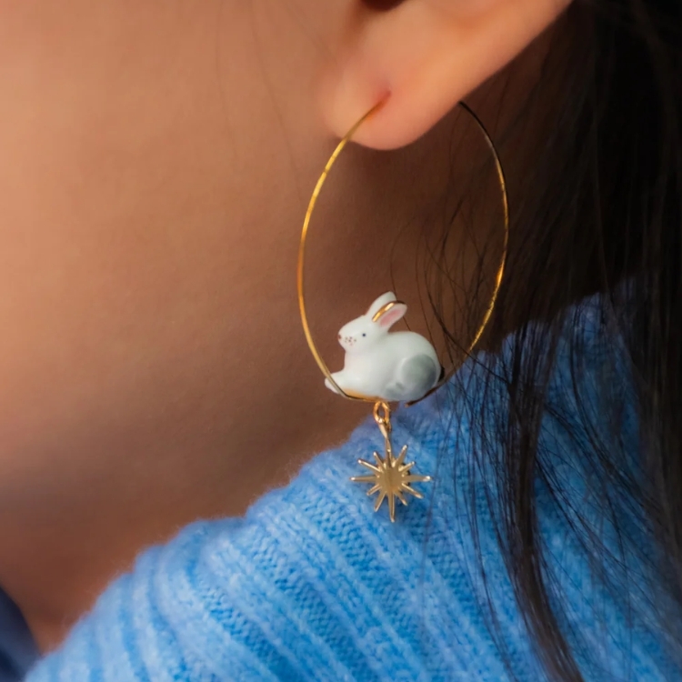 北極小兔與星星圈型瓷耳環