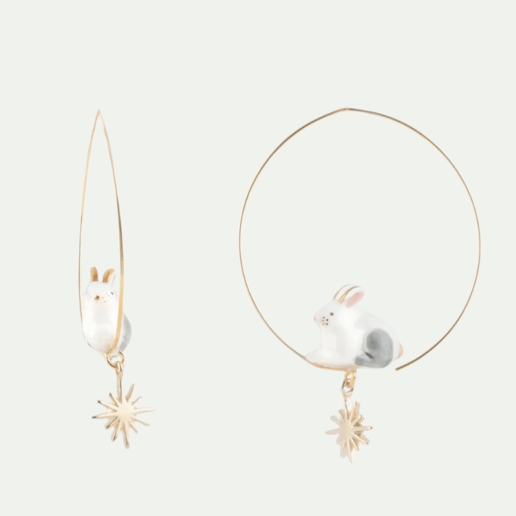北極小兔與星星圈型瓷耳環