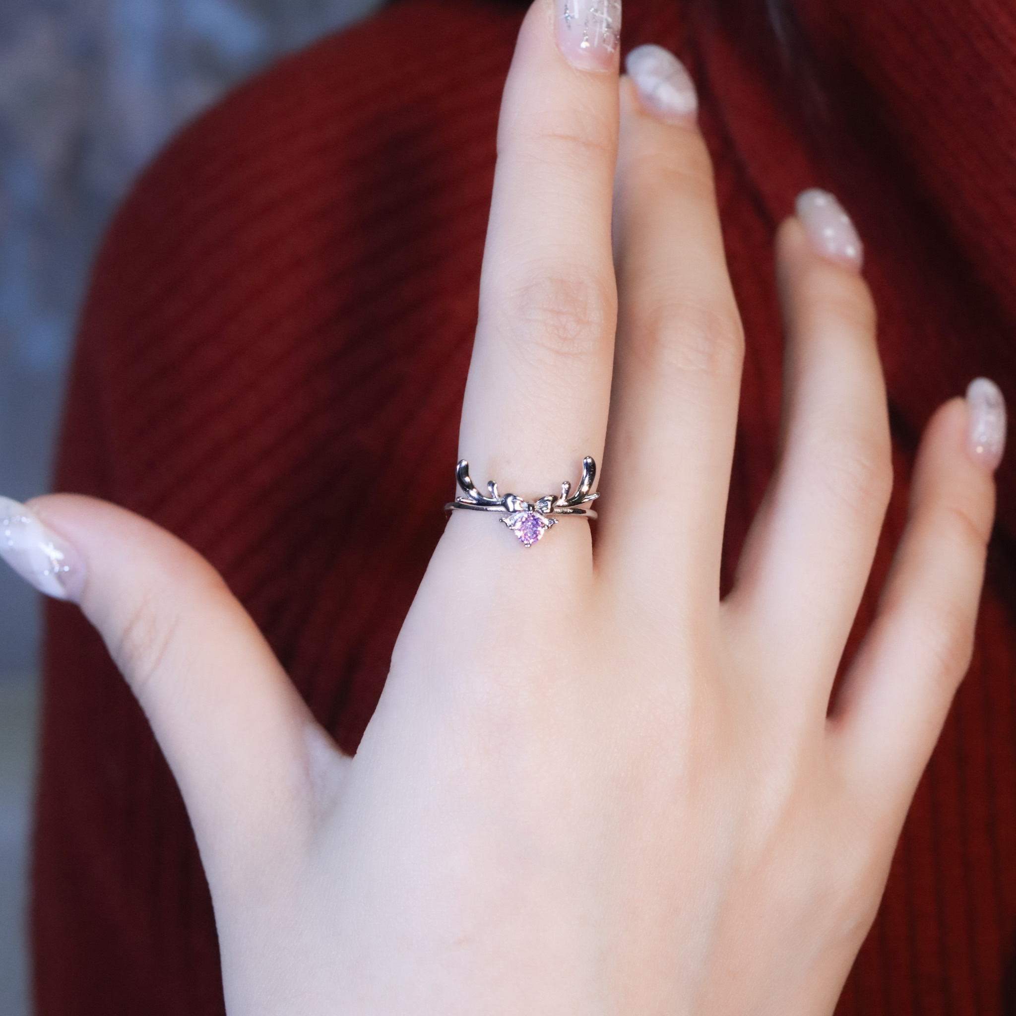 | 925純銀・厚鍍白金 | 漫粉小鹿心跳戒指  | RI0997 |