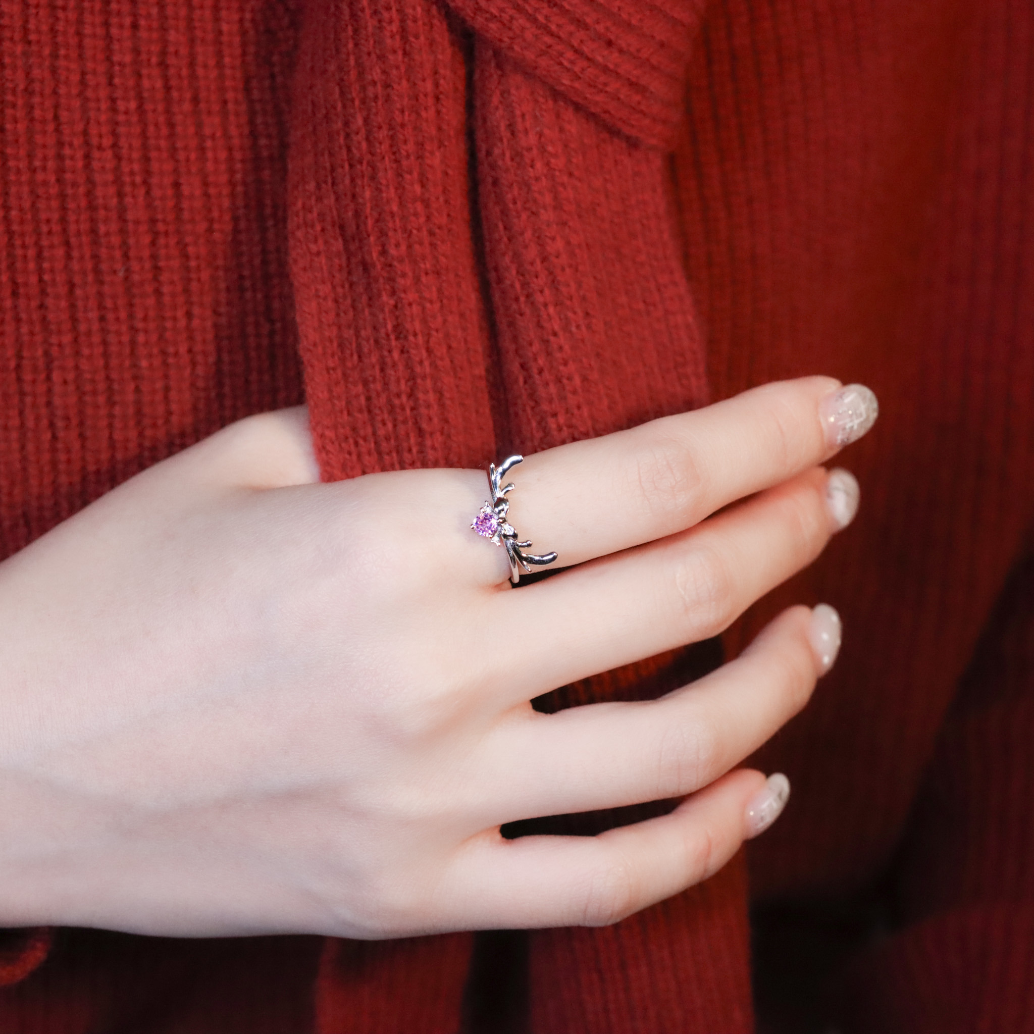 | 925純銀・厚鍍白金 | 漫粉小鹿心跳戒指  | RI0997 |