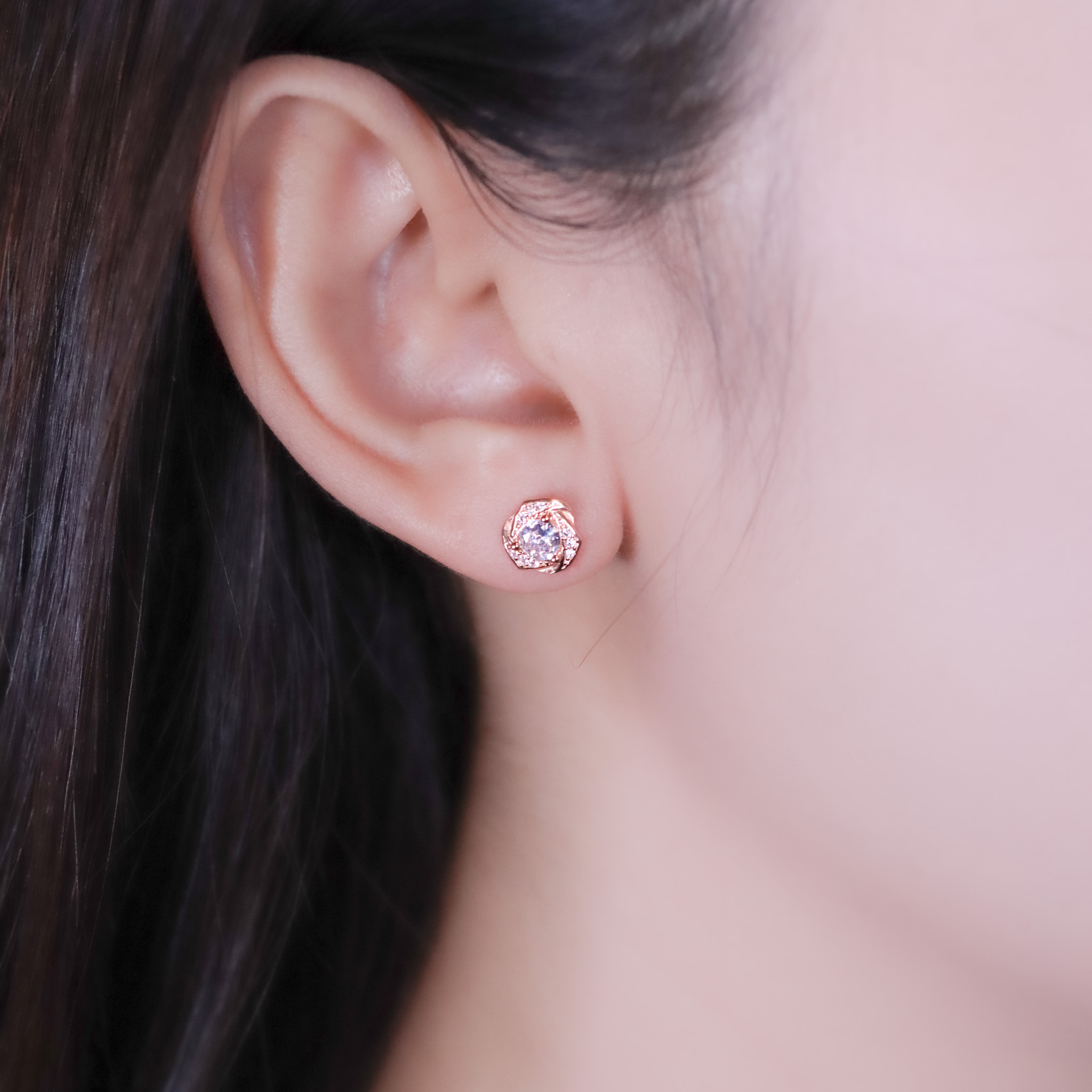 | 925純銀・白金・玫瑰金 | 玫瑰悄悄話耳環 (銀/玫瑰金) | EA1093 |