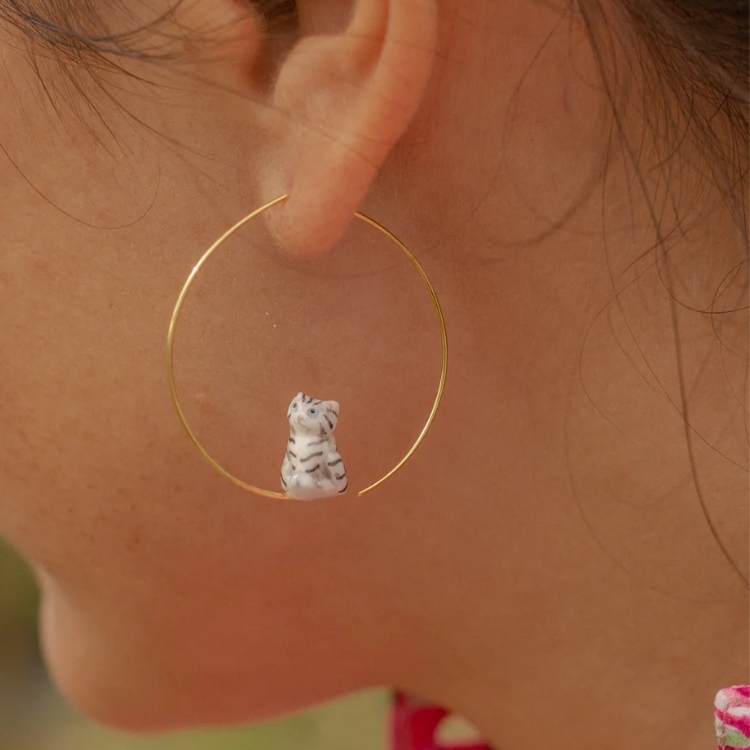 豐收貓圈型瓷耳環