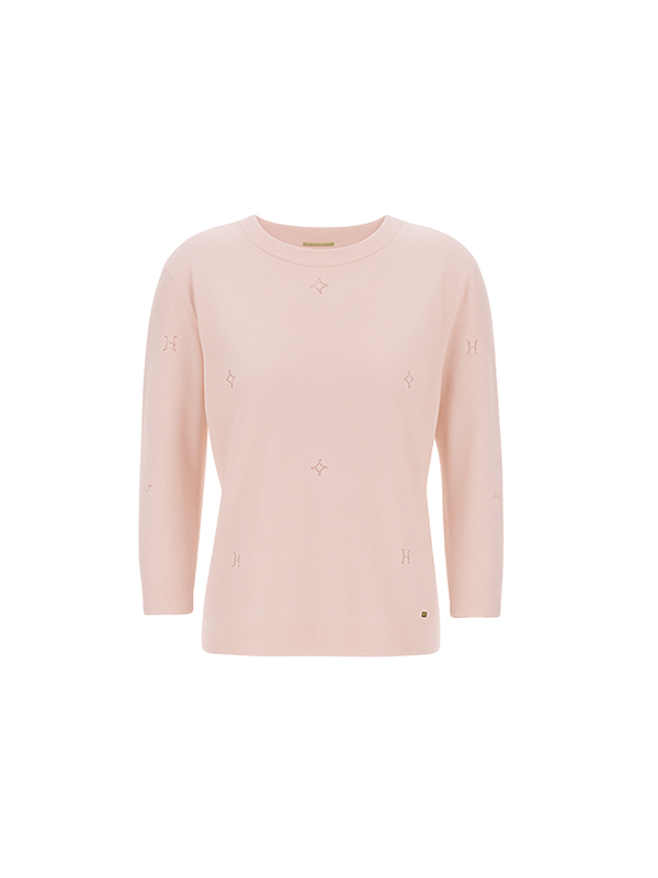 HERNO 圓領七分袖燙鑽毛衣(珊瑚粉)