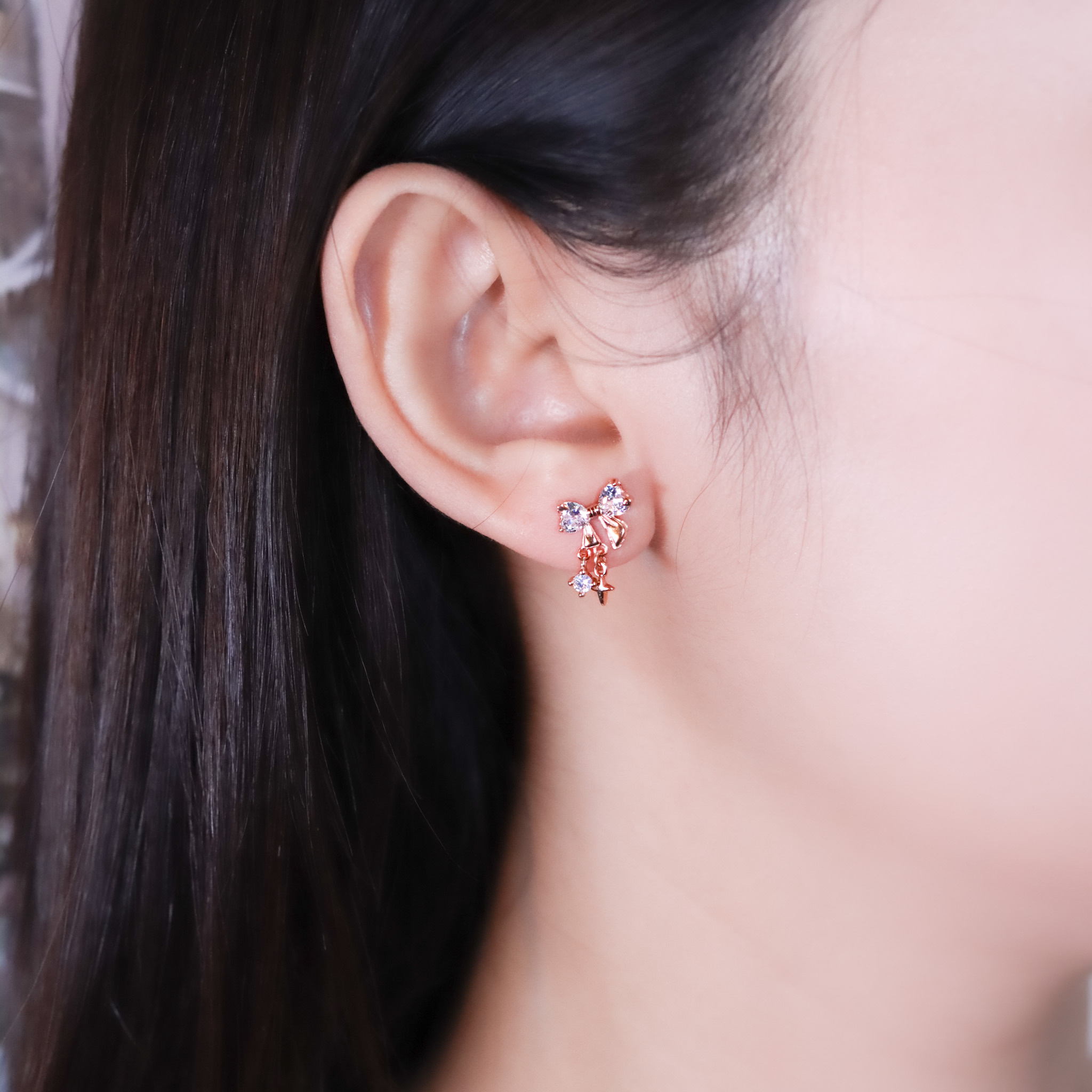 | 925純銀・白金・玫瑰金 | 星趣許願結耳環 (銀/玫瑰金) | EA1088 |