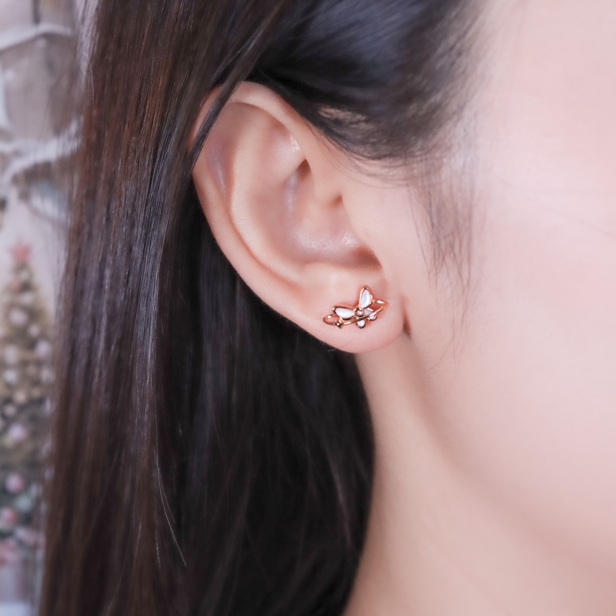 | 925純銀・玫瑰金 | 純潔蝶蹤耳環 | EA1085 |