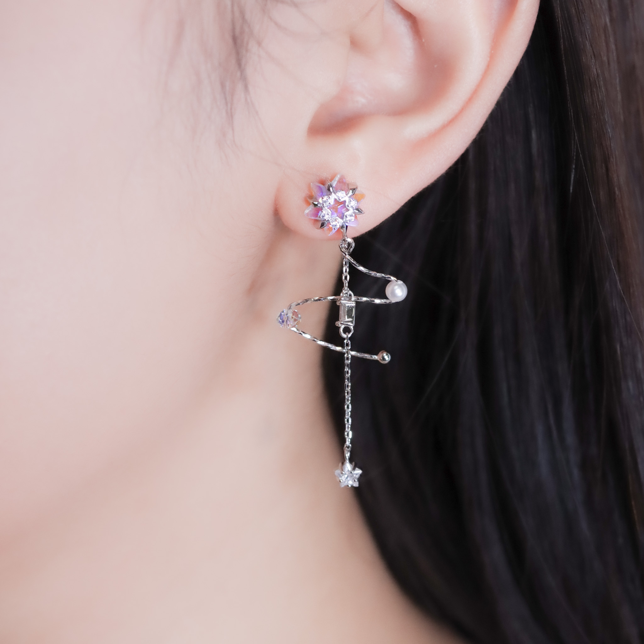 | 925銀・厚鍍白金・琉璃・珍珠 | 漫藍飄雪小夢耳環 | EA1090 |