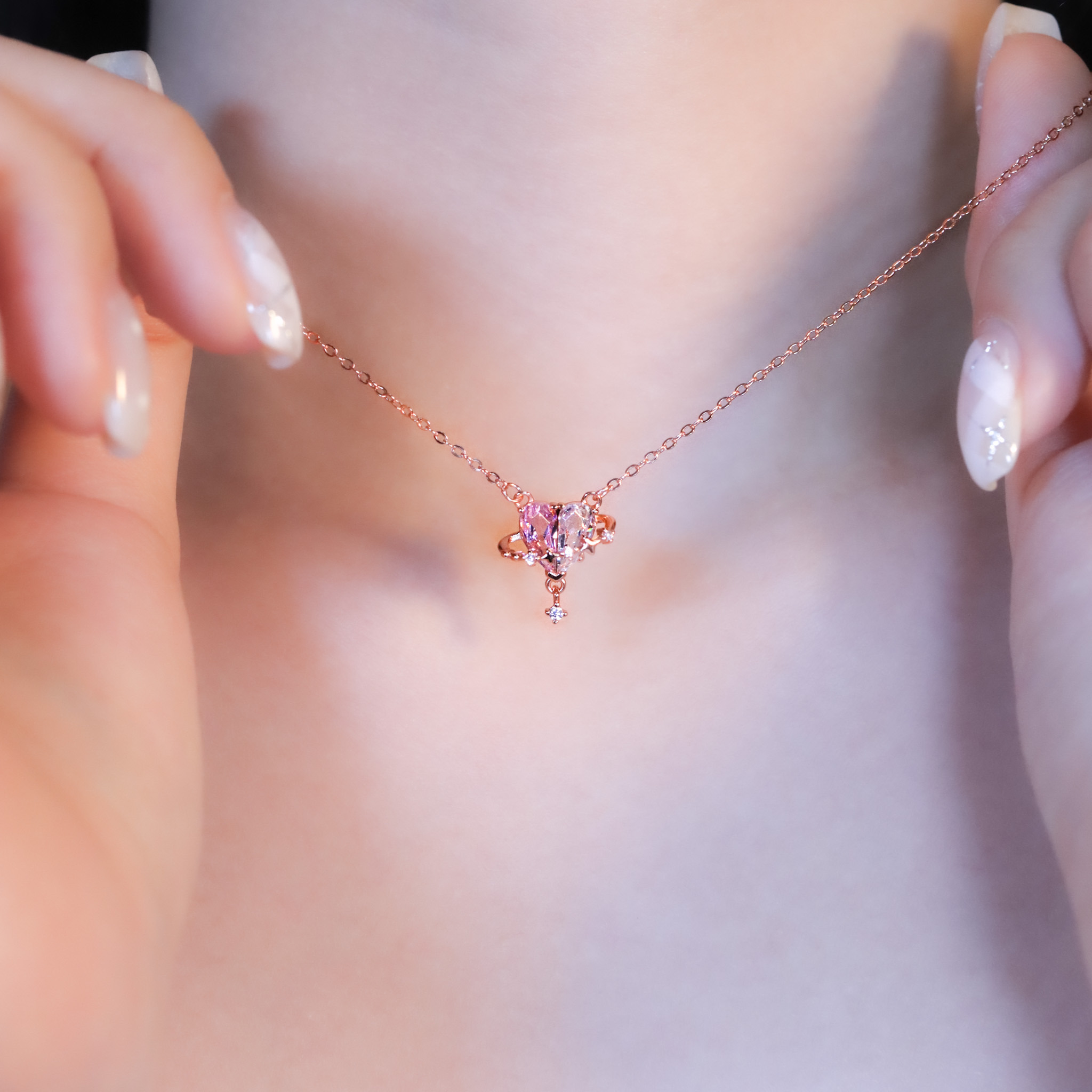 | 925純銀・厚鍍玫瑰金 | 漫粉愛意星球項鍊 | NE1533 |