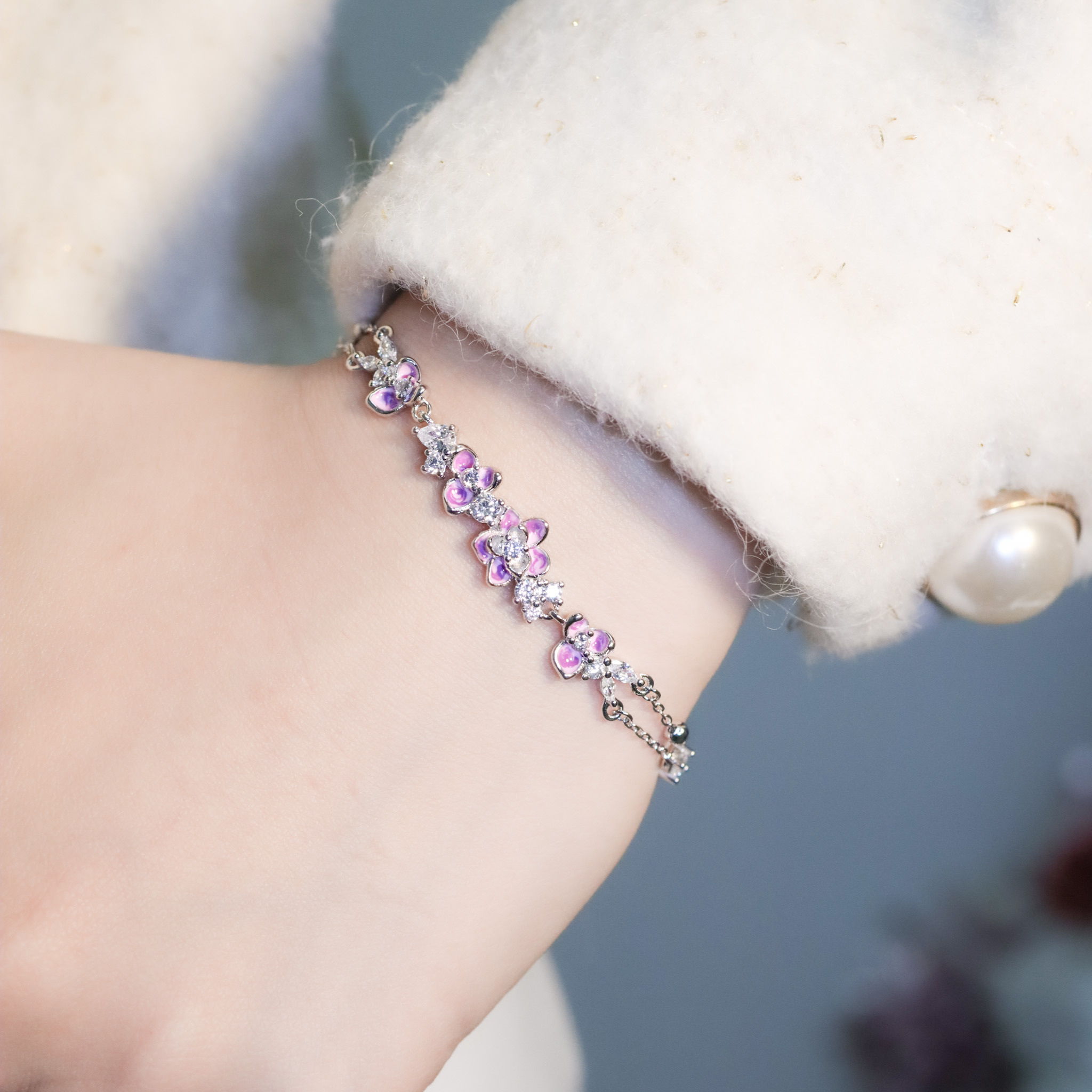 | 925純銀・白金 | 漫紫花漾幸福手鏈 | BR1462 |