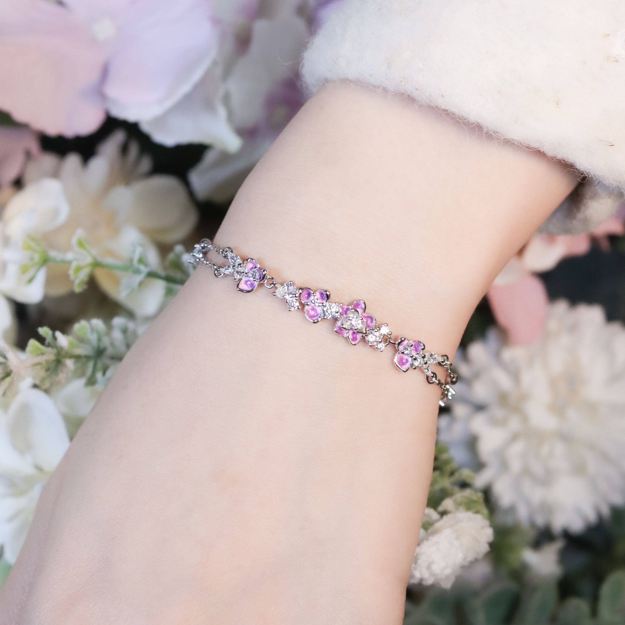 | 925純銀・白金 | 漫紫花漾幸福手鏈 | BR1462 |