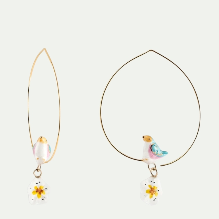 豐收鳥語小花圈型瓷耳環
