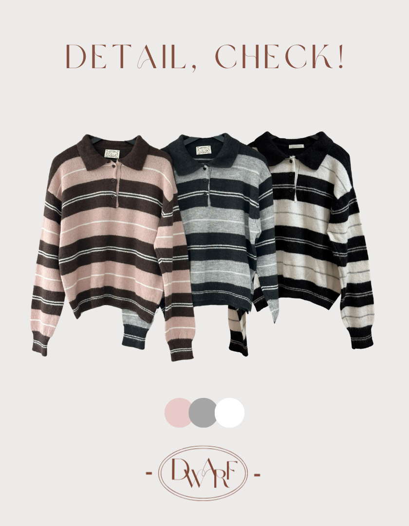 《KR》Oversize 反領鈕扣間條毛衣