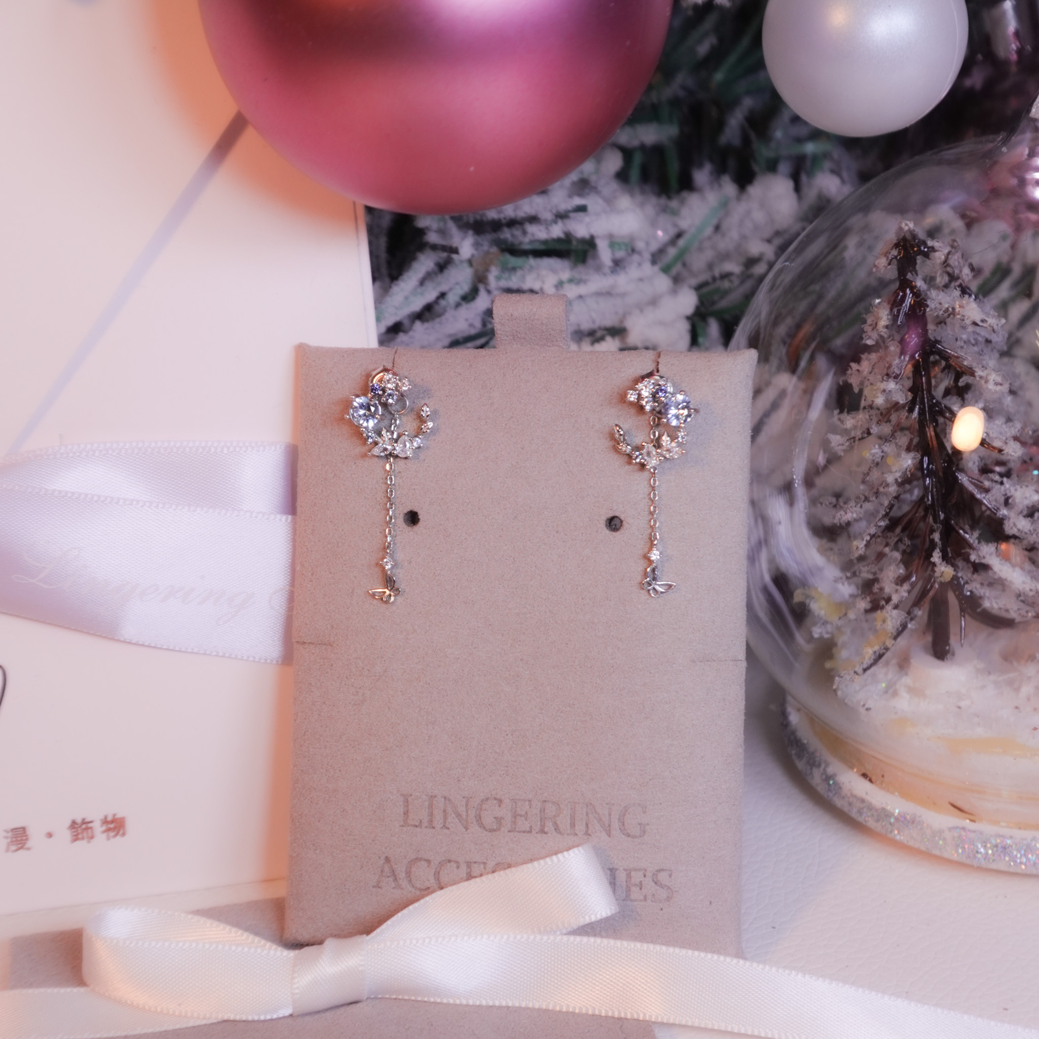 | 925純銀・ 厚鍍白金 | 藍蝴蝶耳環| EA1097 |