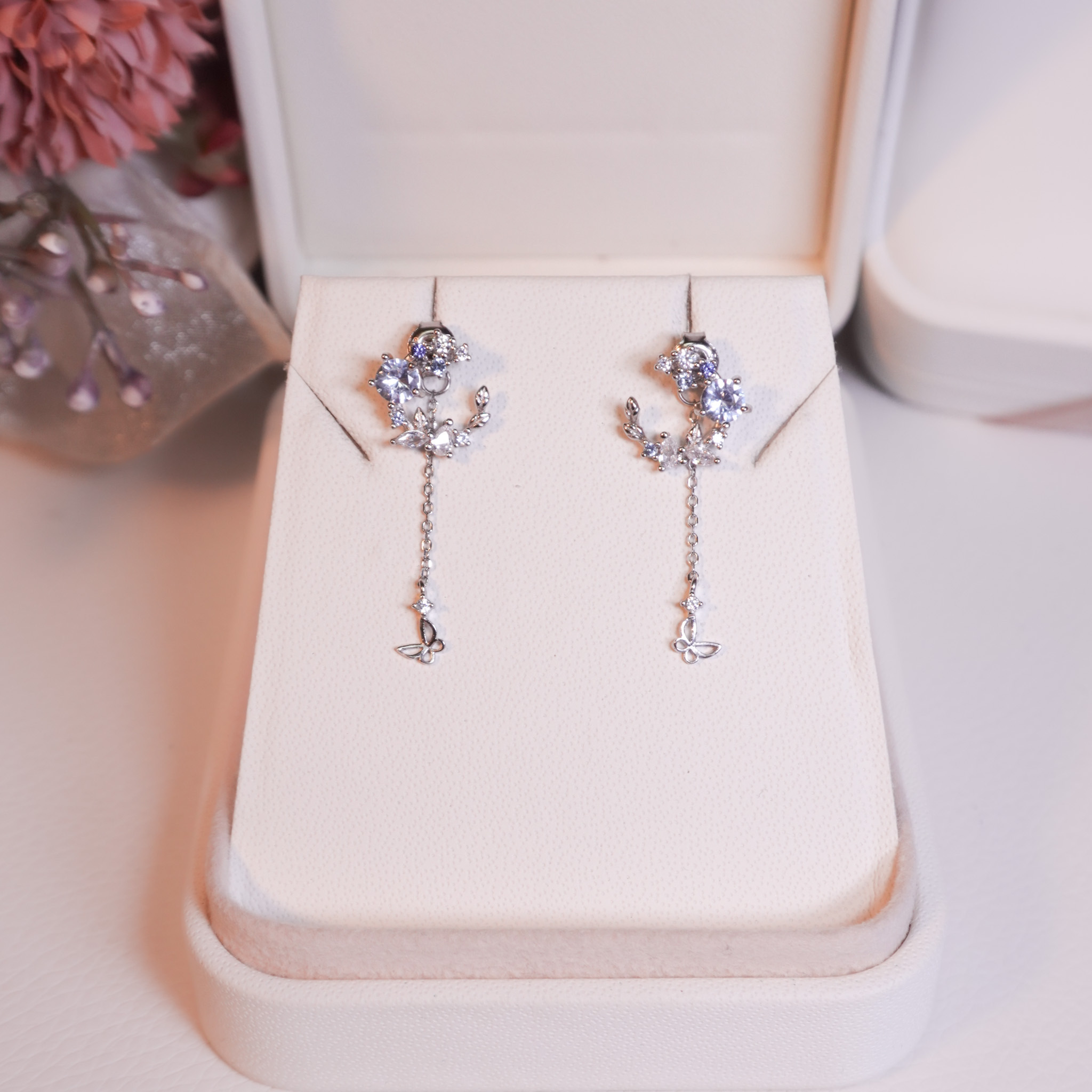 | 925純銀・ 厚鍍白金 | 藍蝴蝶耳環| EA1097 |