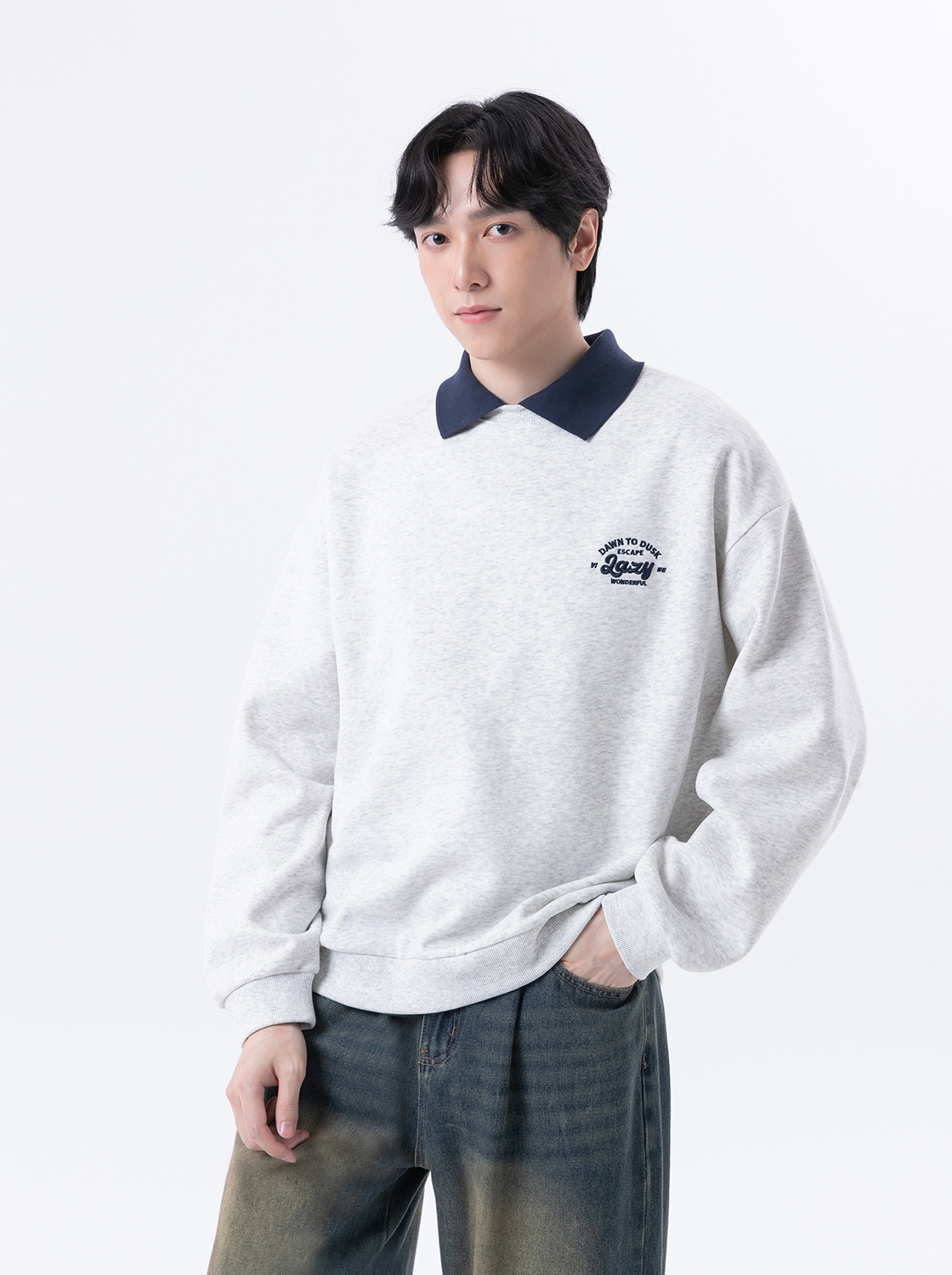 層次感假兩件領片大學TEE