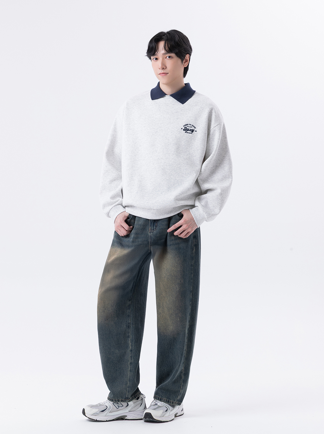 層次感假兩件領片大學TEE