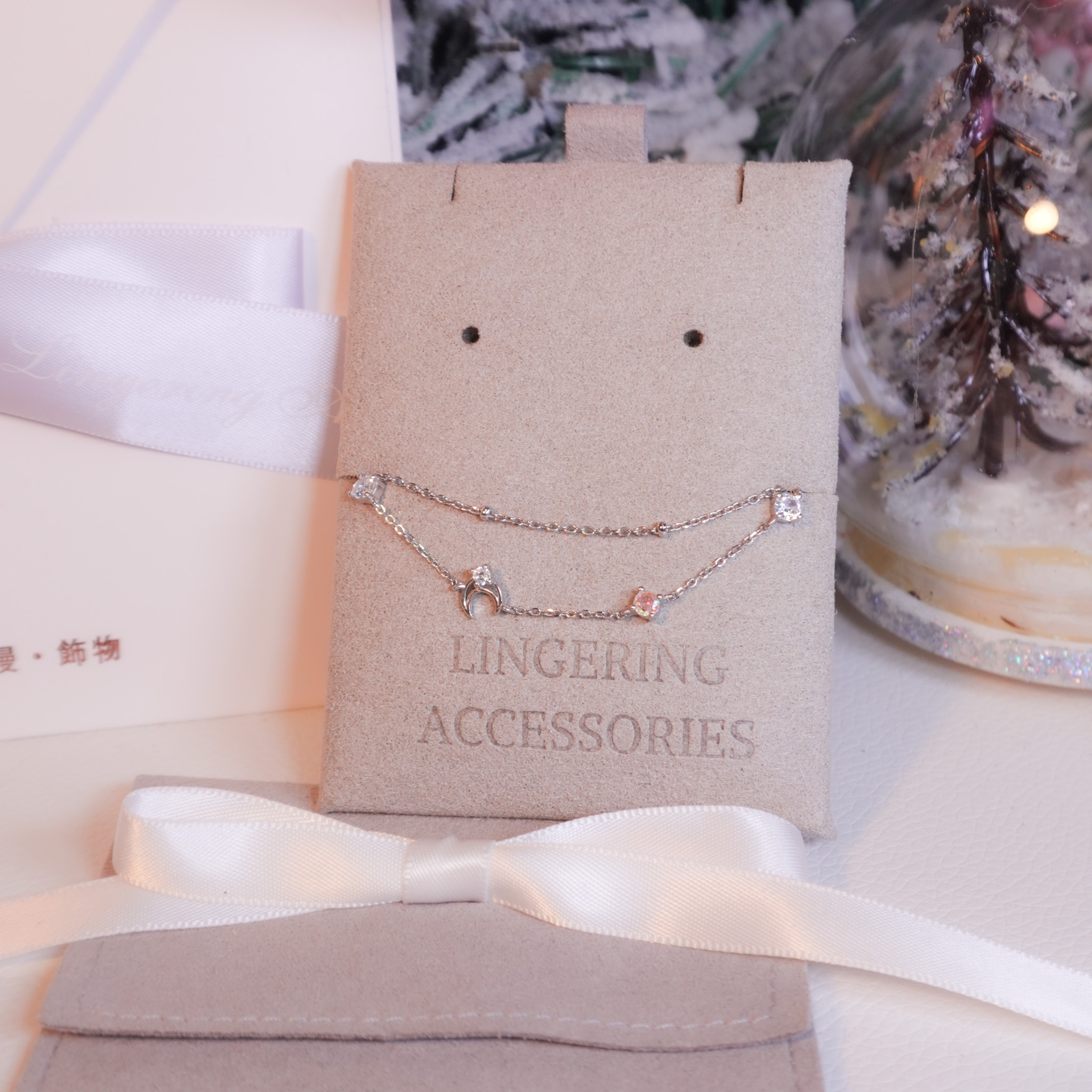 | 925純銀・ 厚鍍白金 | 小月亮雙層手鏈| BR1463 |