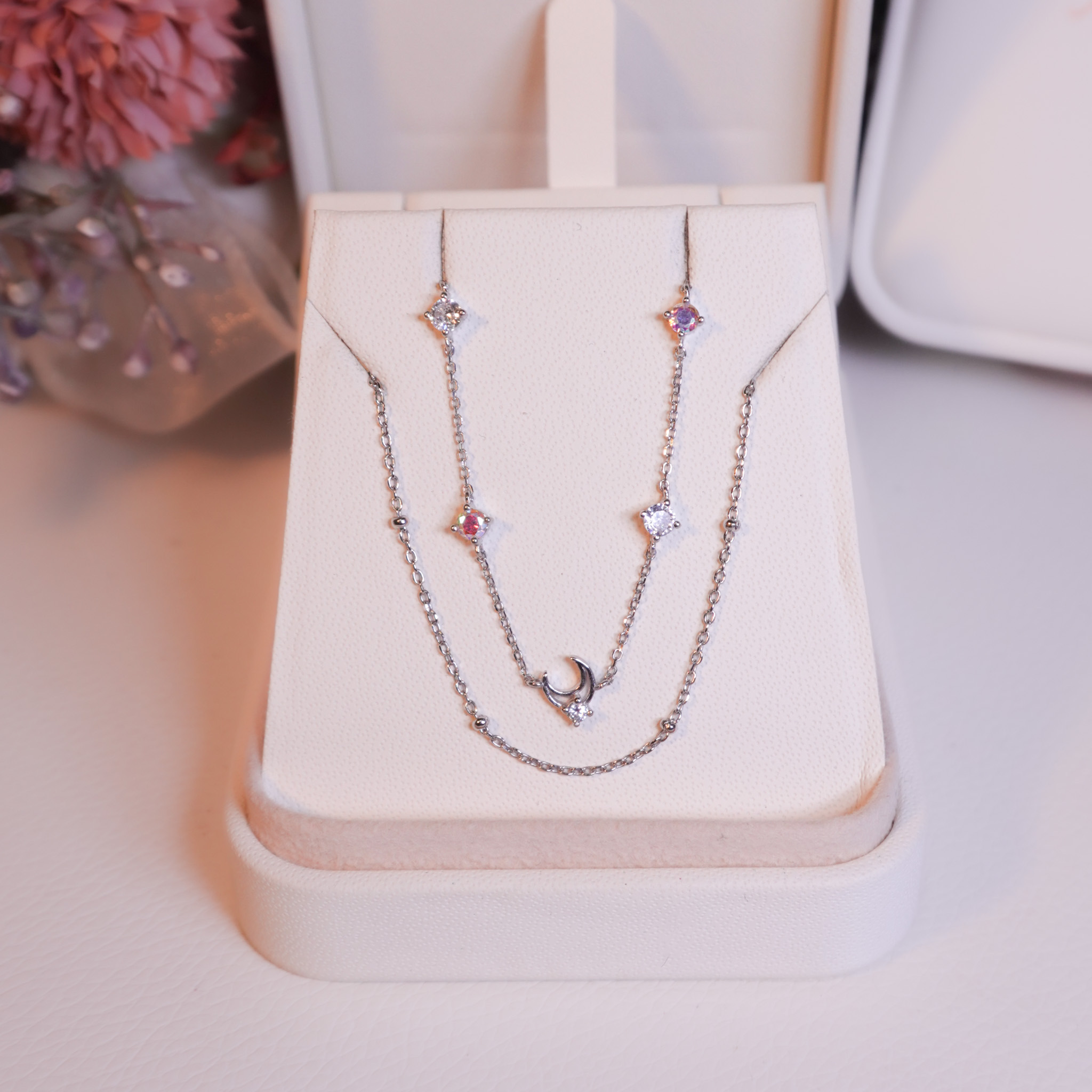 | 925純銀・ 厚鍍白金 | 小月亮雙層手鏈| BR1463 |