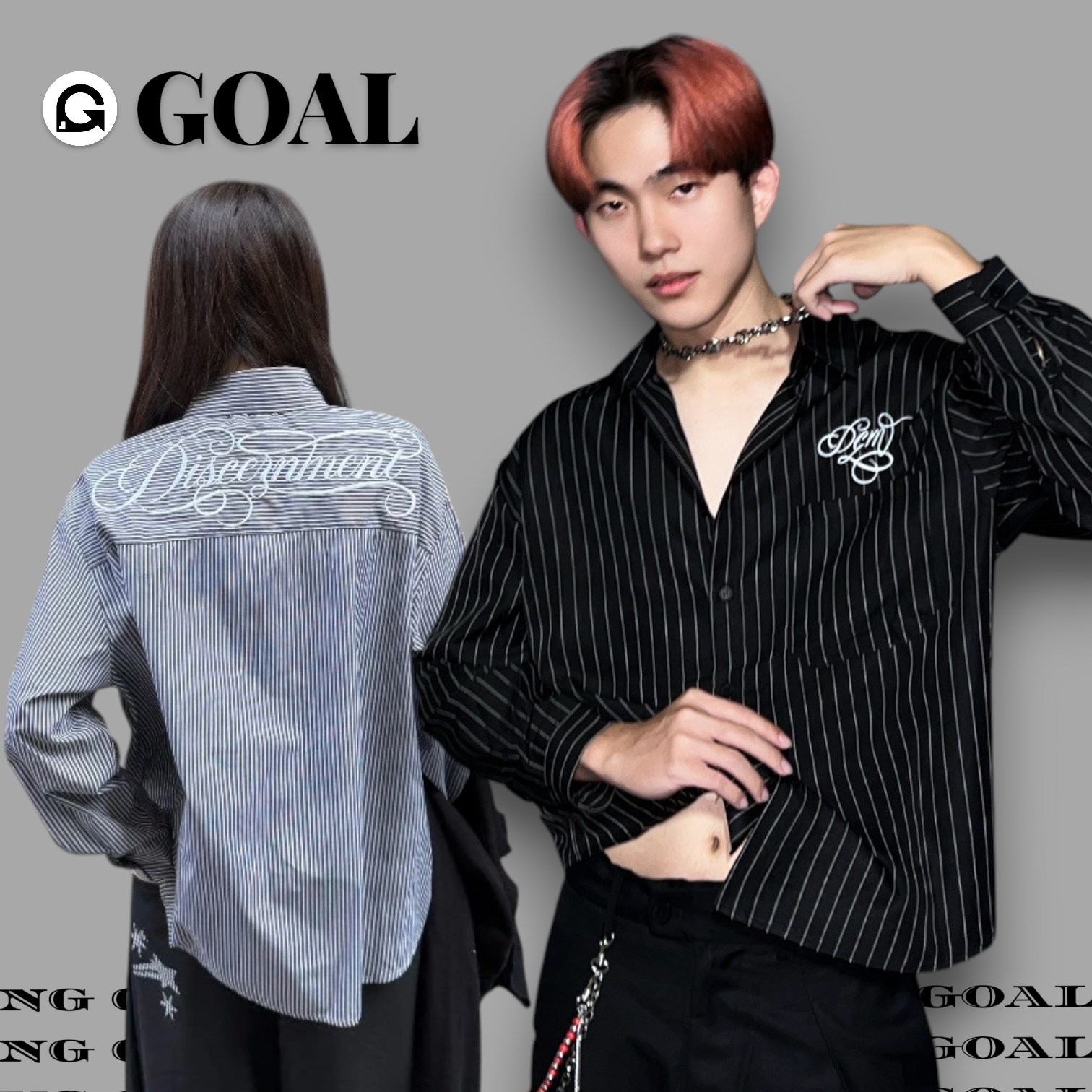 (GOAL) DCM 直條電繡草寫襯衫