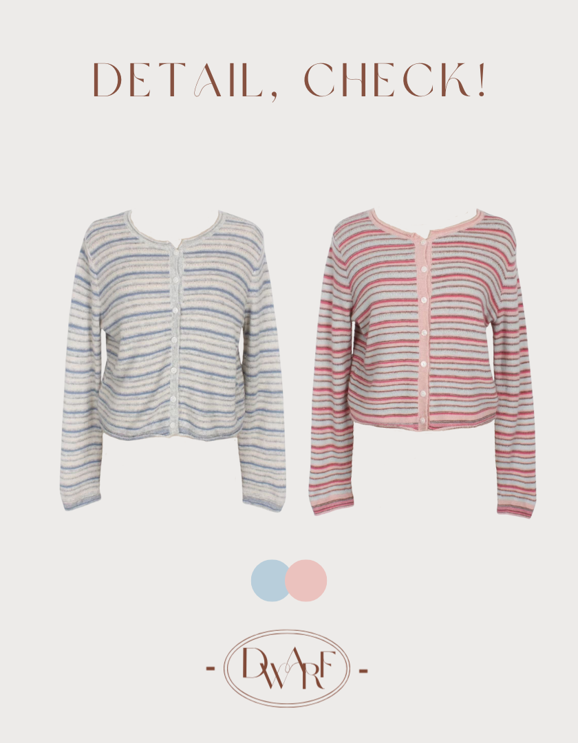 《KR》卷卷邊灰藍間條薄毛衣