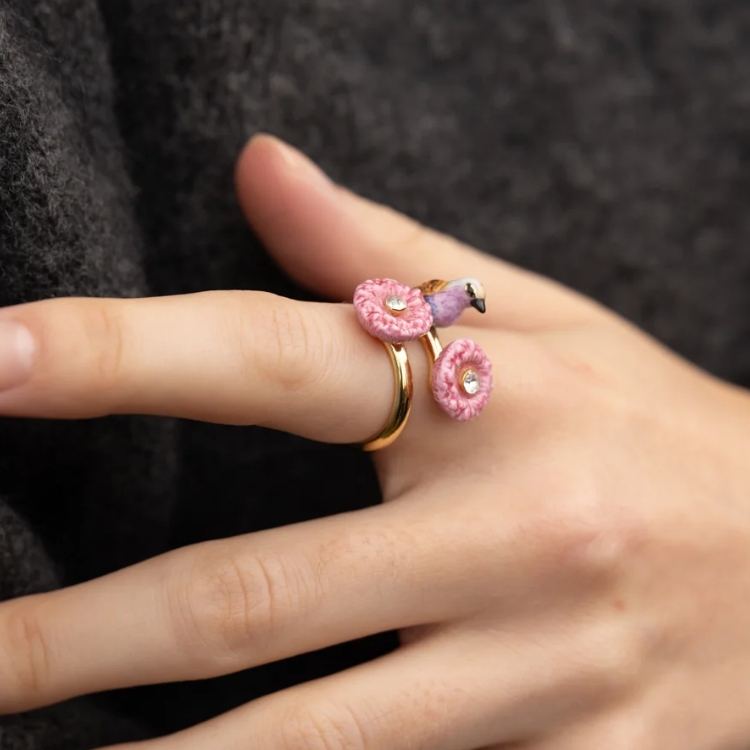 薊花與鳥鋯石瓷戒指