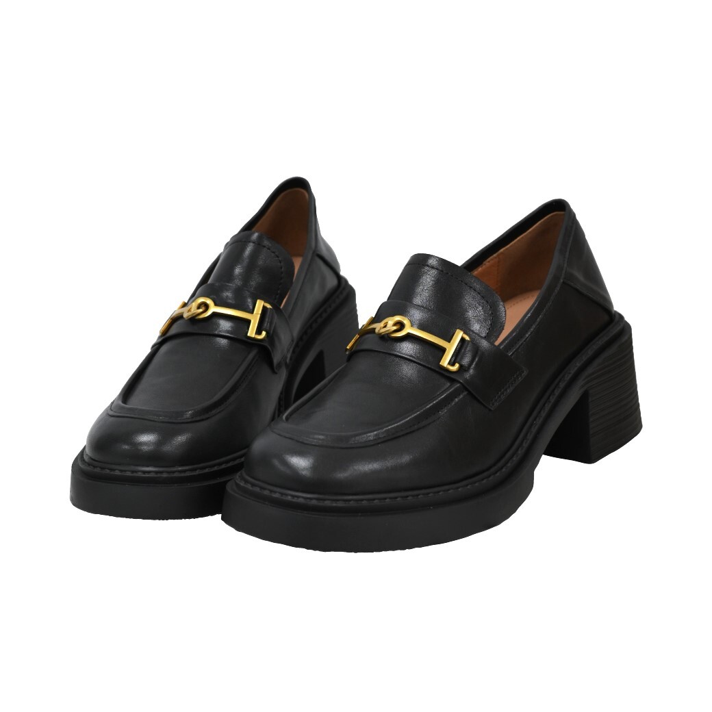 質感金屬扣粗跟樂福鞋 -2色