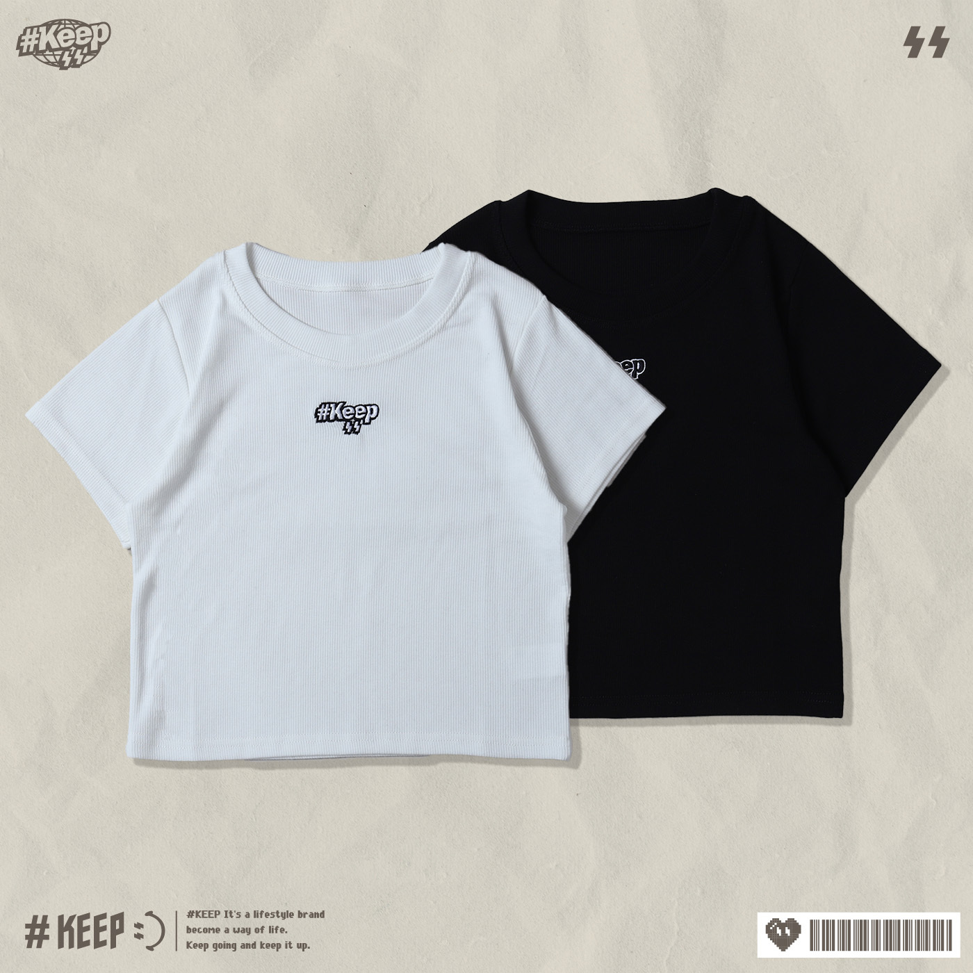 #KEEP EMBROIDERED ELASTIC CROP TEE 白色 黑色 刺繡 LOGO 彈性 短版 短TEE【KS330】