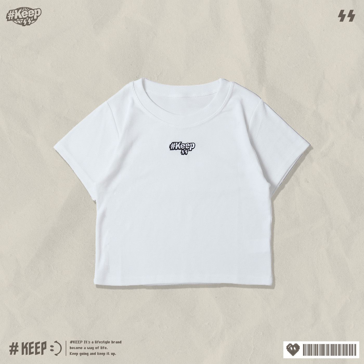 #KEEP EMBROIDERED ELASTIC CROP TEE 白色 黑色 刺繡 LOGO 彈性 短版 短TEE【KS330】