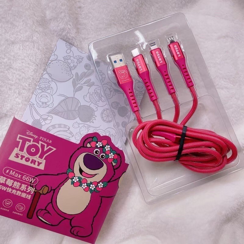 台灣現貨｜正版迪士尼 Disney｜編織充電線 66W 快充線 三合一線 傳輸線 充電線 造型充電線 熊抱哥 小熊維尼