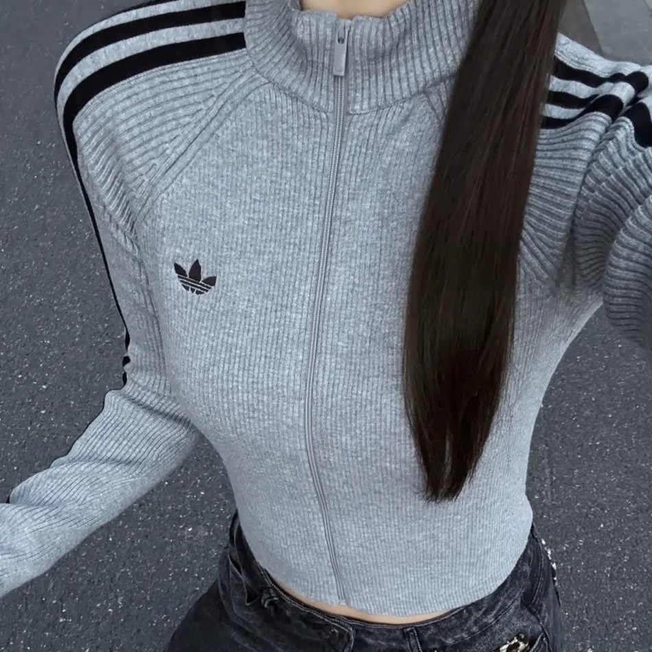 ADIDAS ORIGINALS ADICOLOR SLIM KNIT TRACK TOP 直紋針織外套 針織衫 修身 貼身 短版 長袖 女款 灰色 JZ0886 黑色 JY2597 綠色 JY2599 / 預購