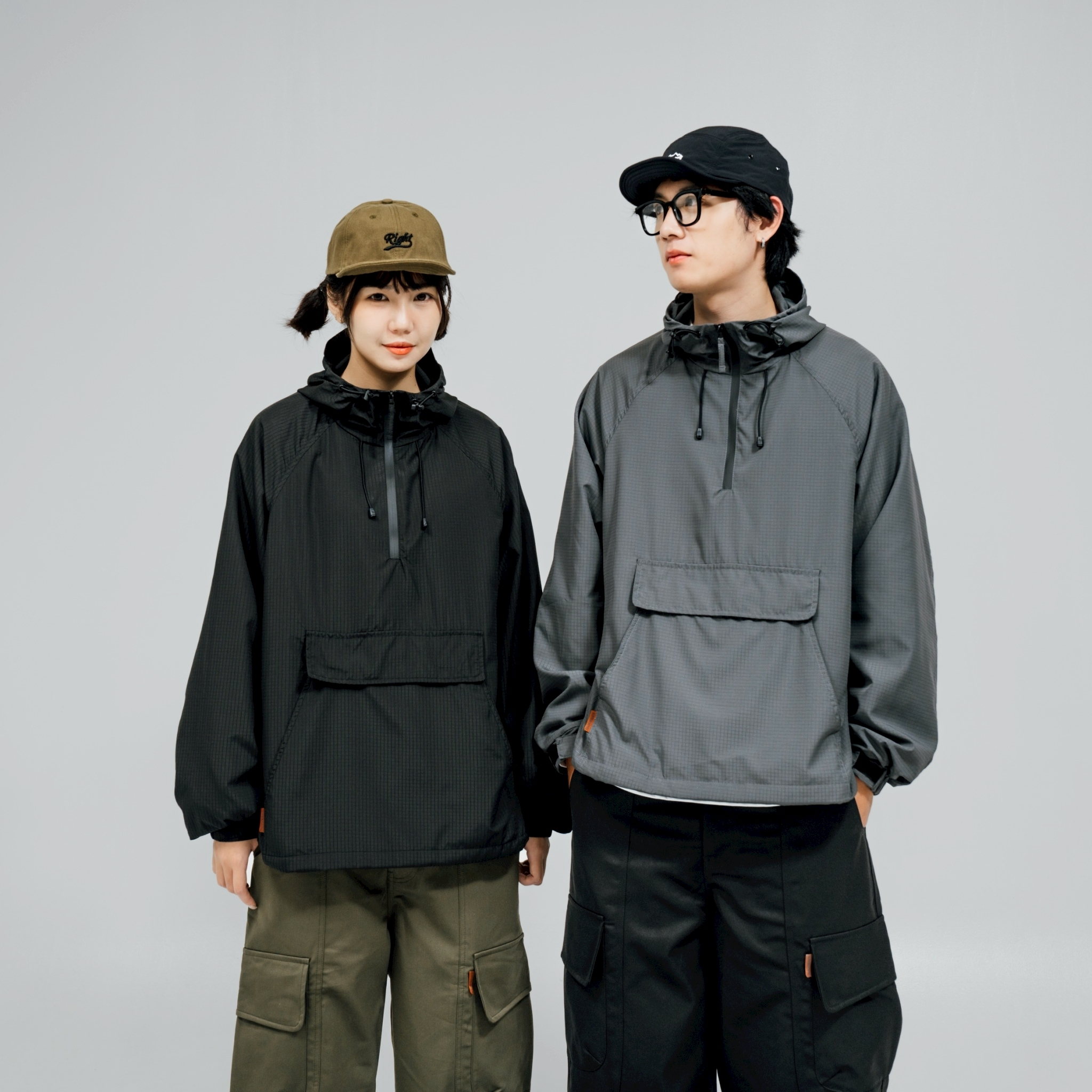 #預購 SBG 立體格紋連帽半拉鍊外套 兩色 SB6852