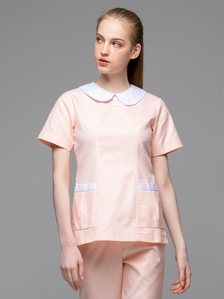 【 B201-F0 】女護理褲裝-B立挺布-粉霧橘