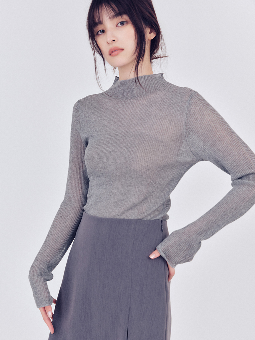 [預購] FRAY I.D 透膚羅紋高領針織上衣