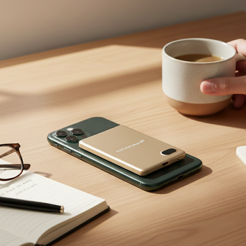 磁吸鋁合金行動電源|客製化鐫刻|超薄0.8cm|5千mAh|台灣製造合格認證|附贈禮盒包裝、品牌提袋