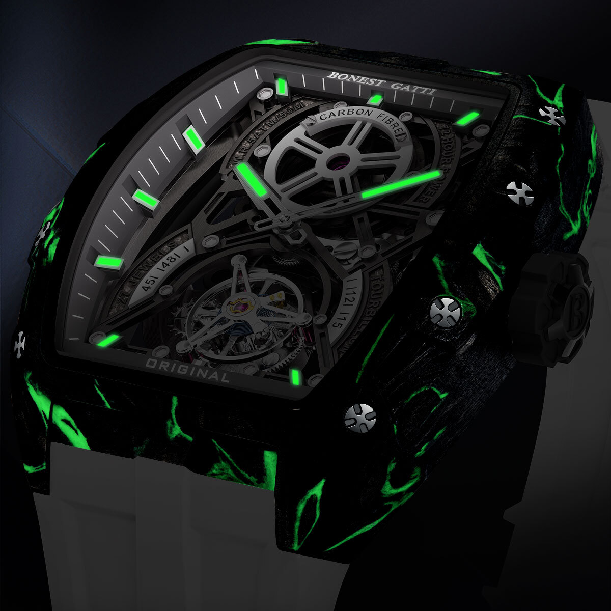 (預購)【Bonest Gatti 布加迪】懸浮機械之城系列 BG7003 酒桶款 碳纖維 雙面鏤空 夜光 陀飛輪 機械錶