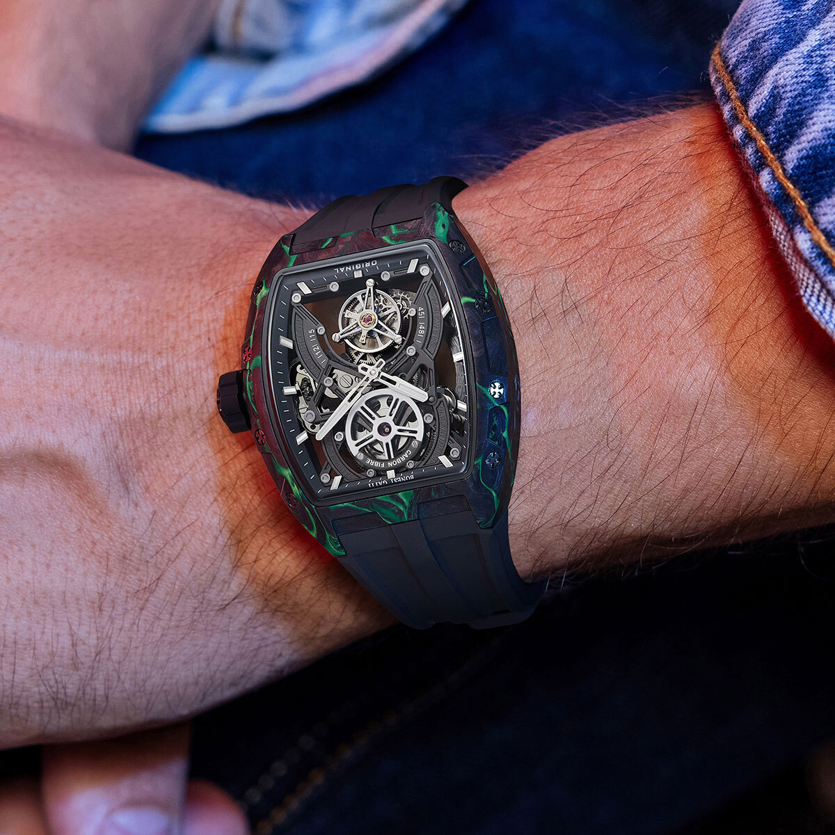 (預購)【Bonest Gatti 布加迪】懸浮機械之城系列 BG7003 酒桶款 碳纖維 雙面鏤空 夜光 陀飛輪 機械錶