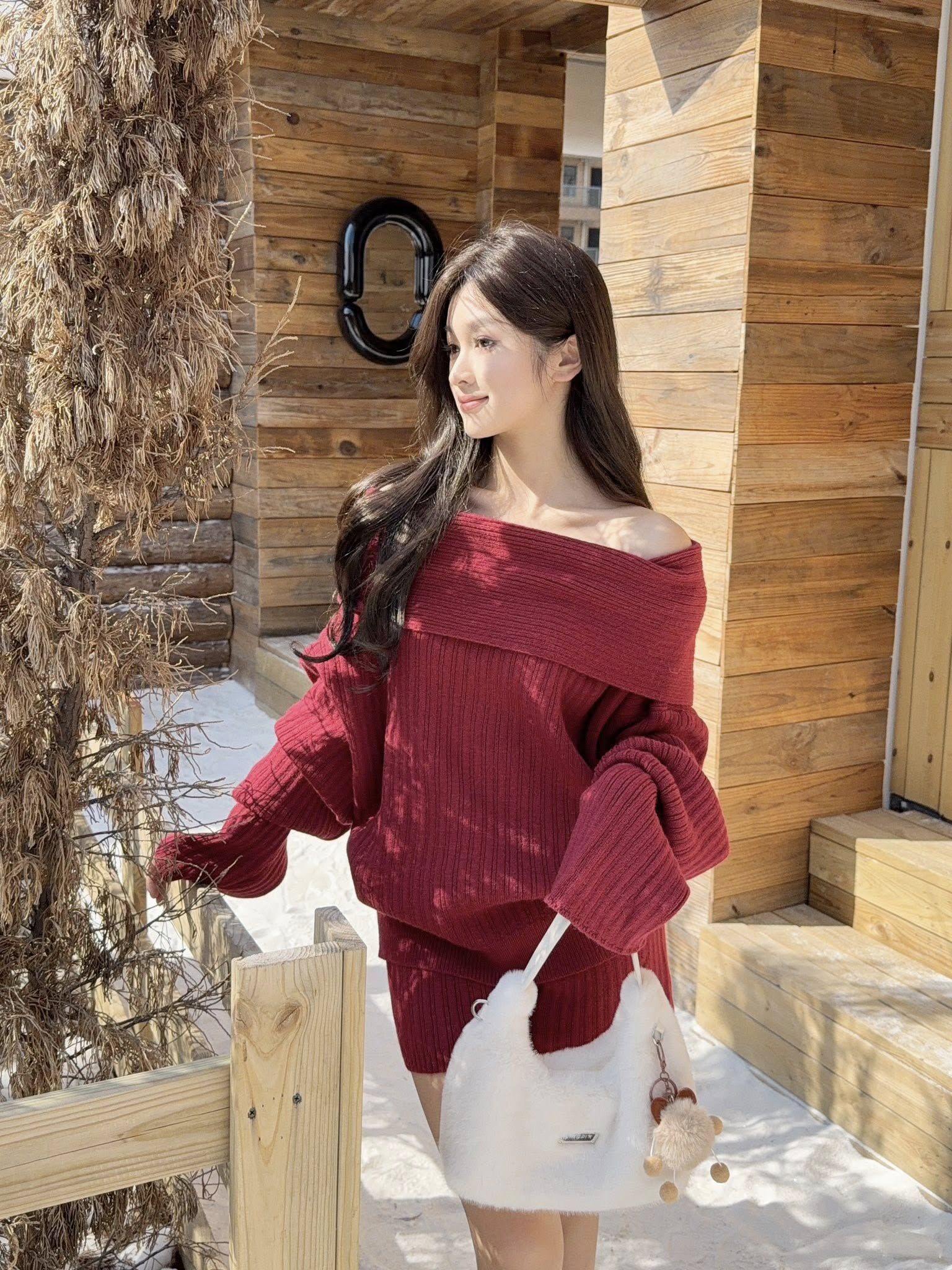 純欲辣妹慵懶風一字肩短褲針織套裝🪽