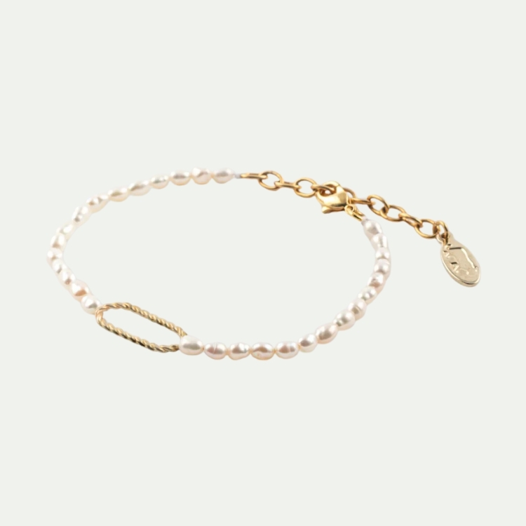 麻花邊長方造型與珍珠自由選手鍊