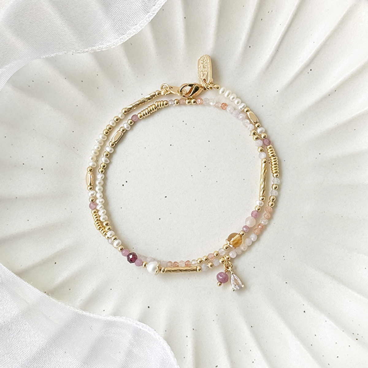 生日花 • 柒月參壹 • 毛蕊花 – 珍珠粉碧璽 – 手鍊