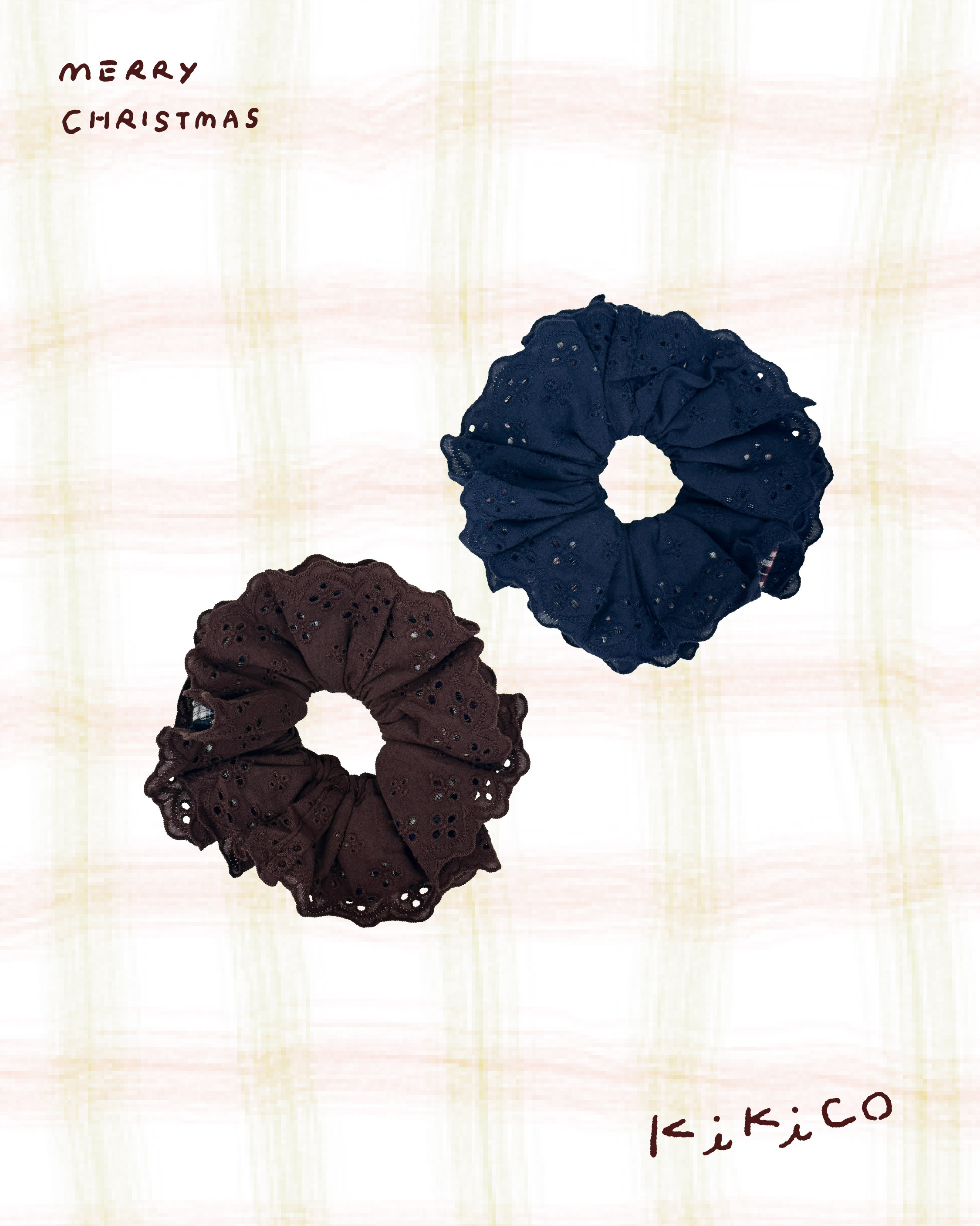 雙層格紋拼通花髮圈