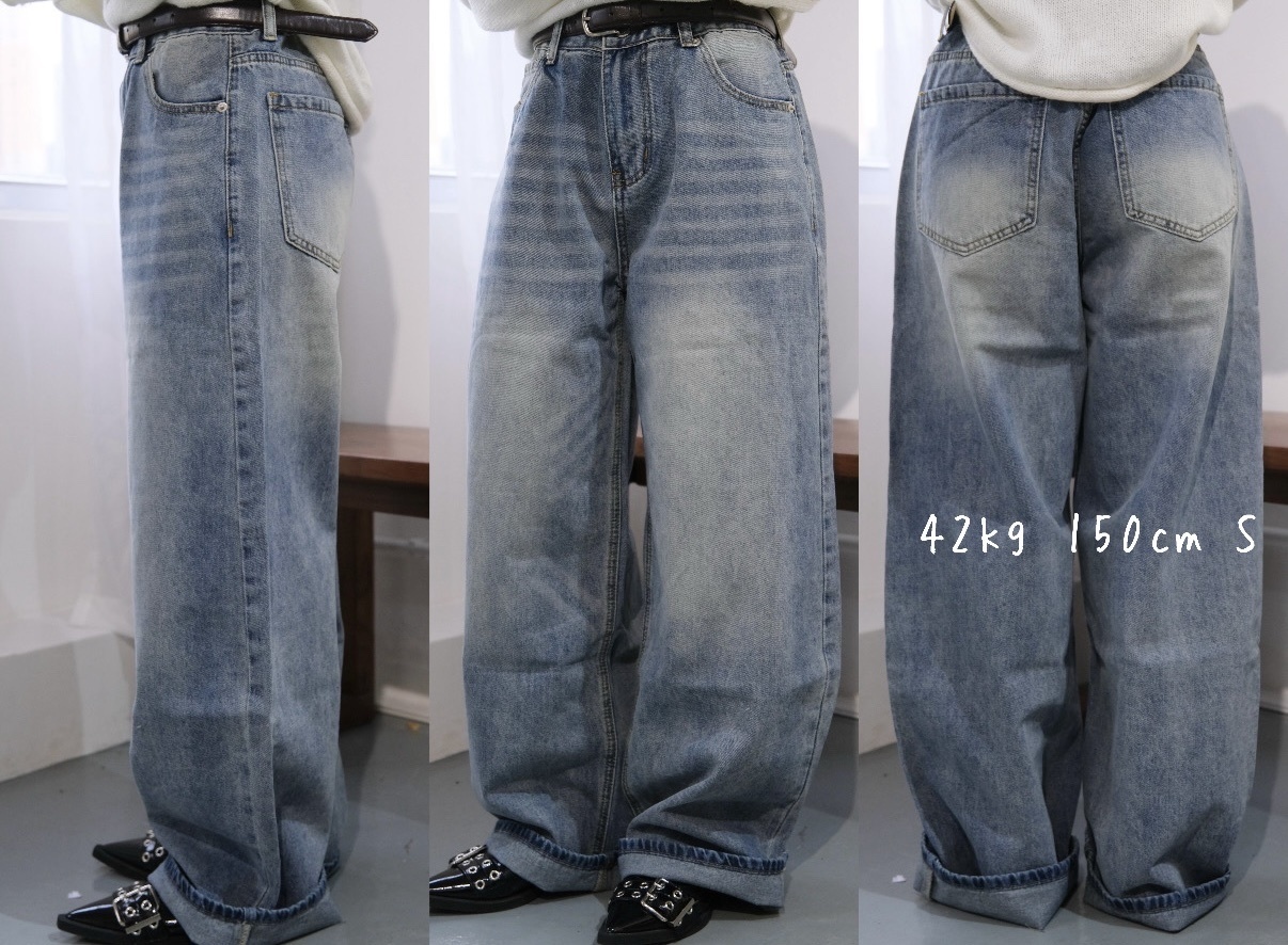 小個子洗水淺牛仔寬鬆褲